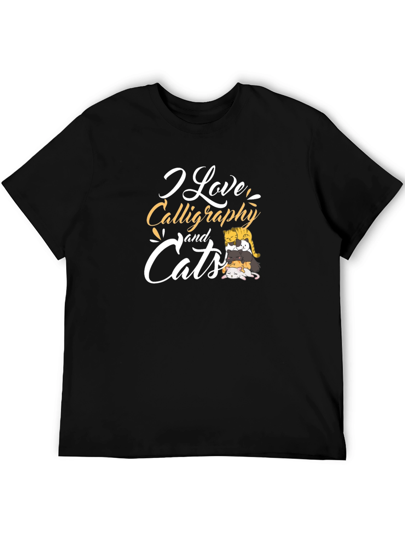 Black I Love Calligraphy and Cats Black T-Shirt view 5
