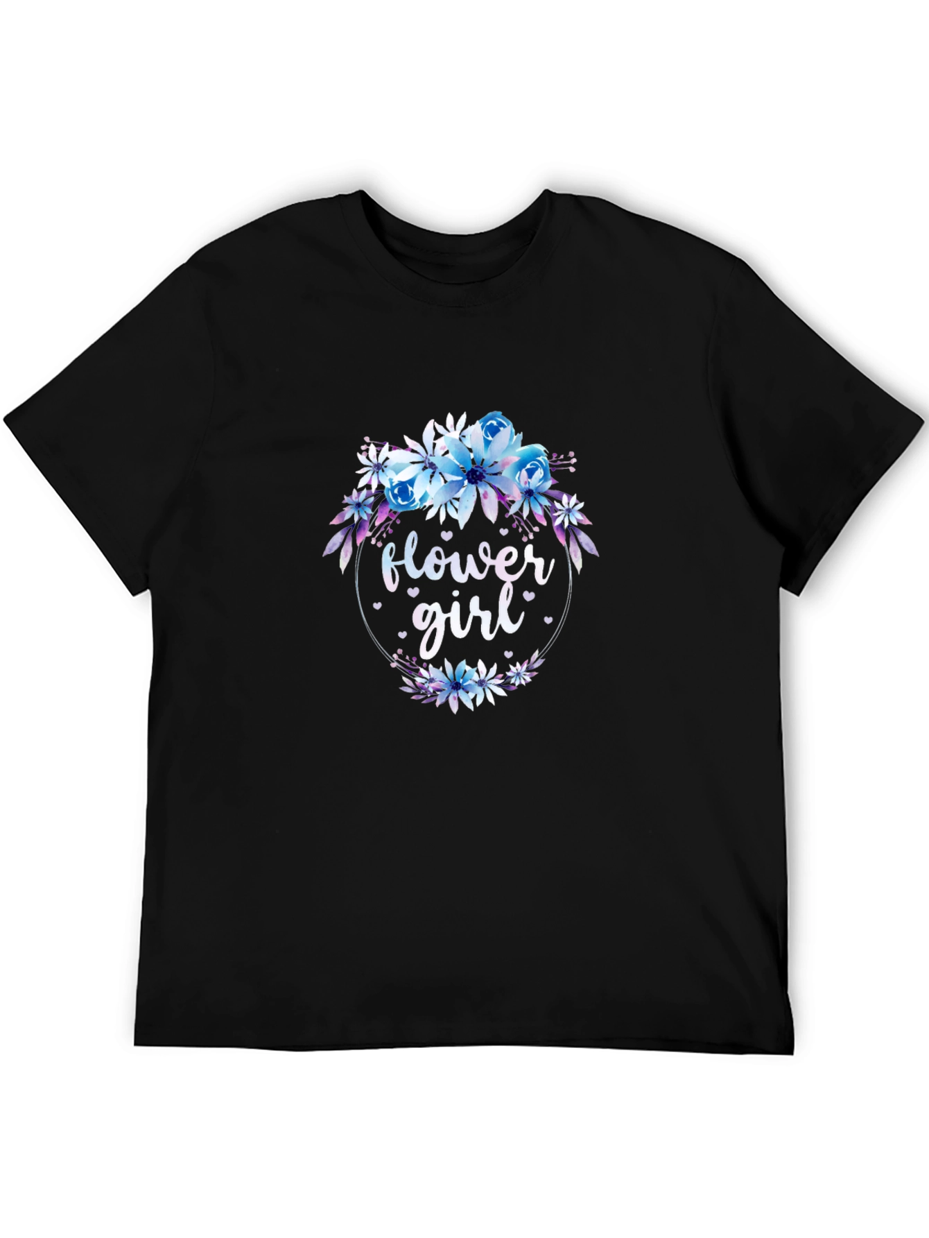 Black Flower Girl Floral Wreath Black T-Shirt view 5