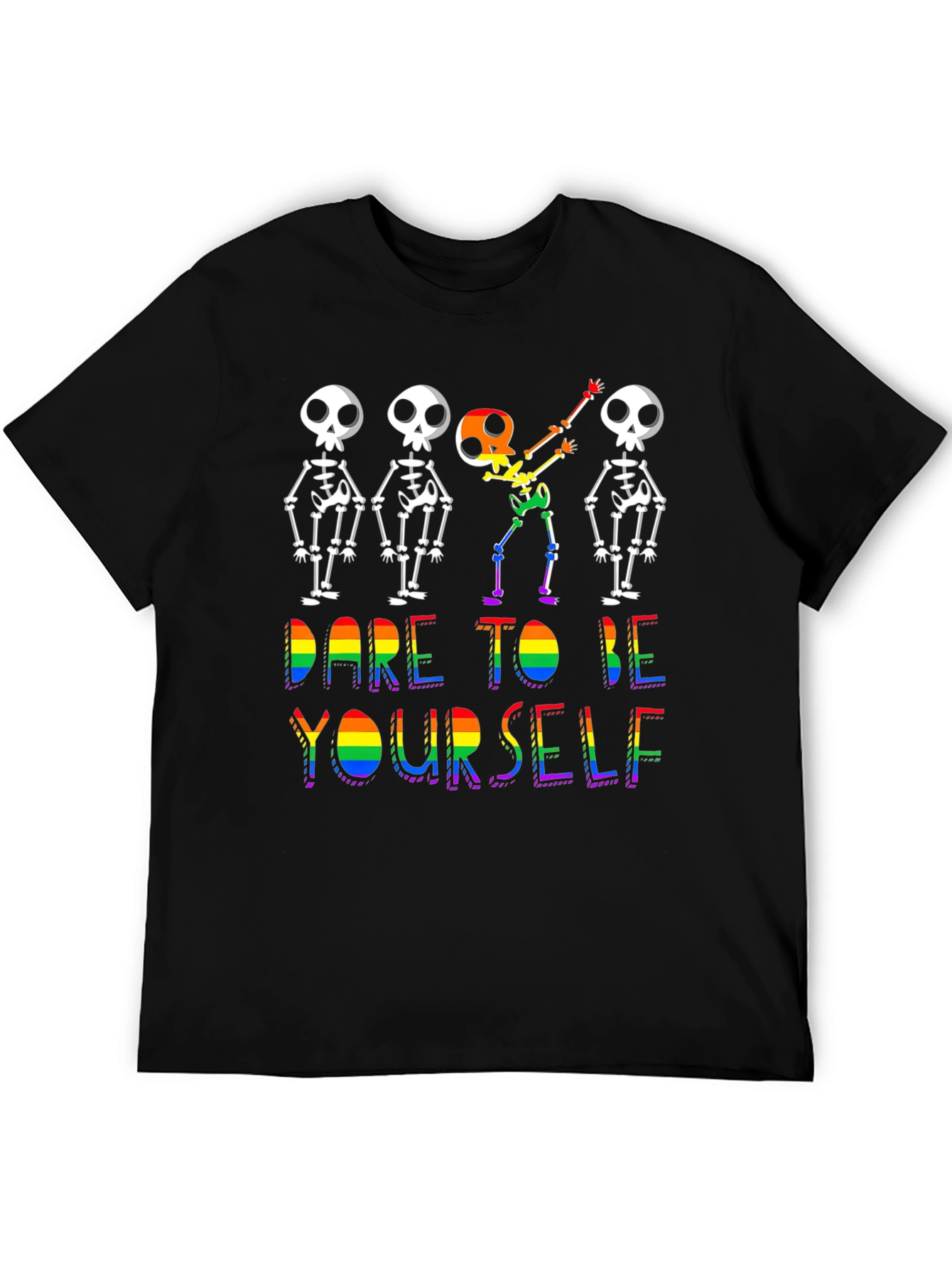 Black Dare To Be Yourself Skeleton Pride T-Shirt view 5
