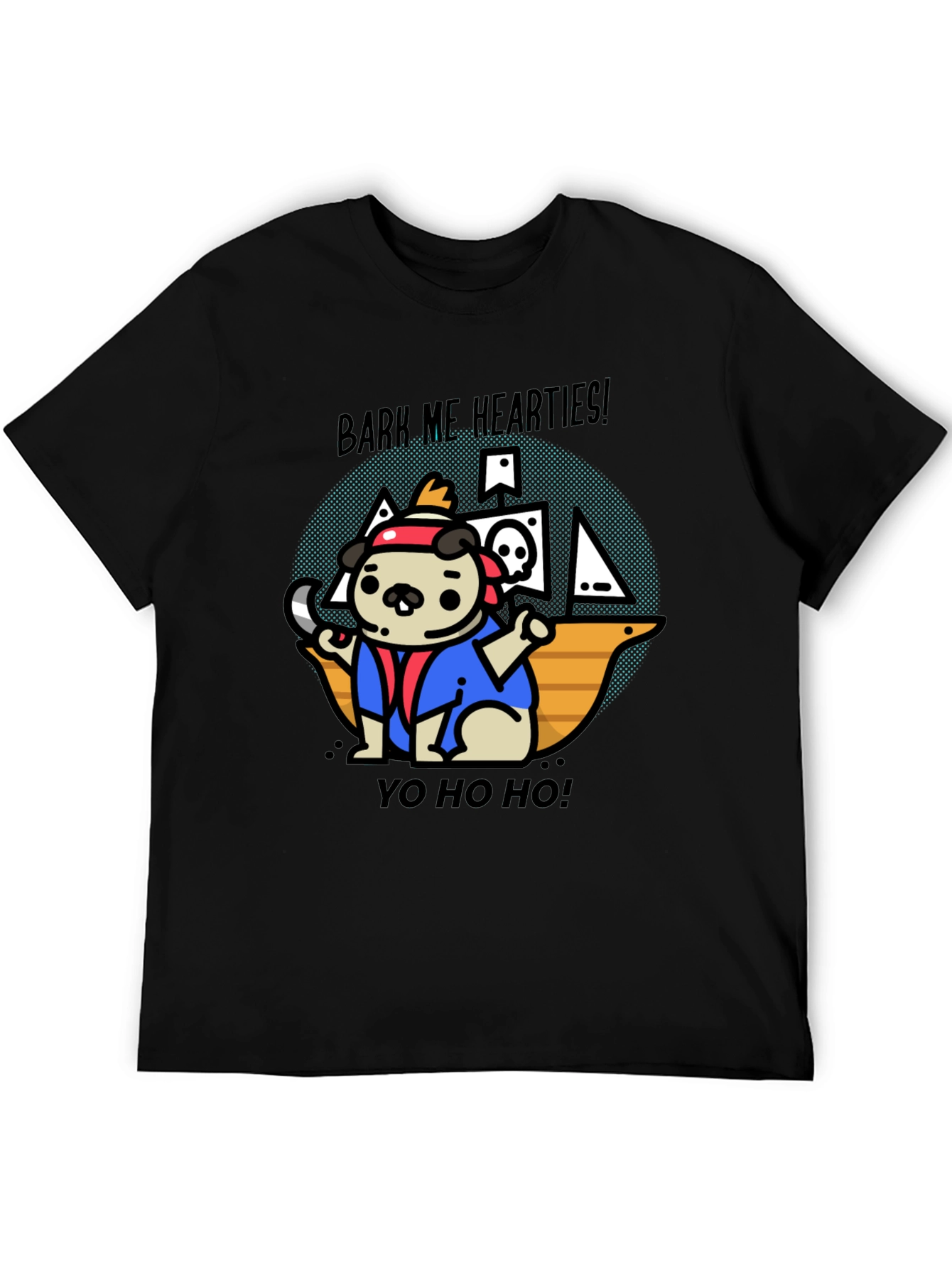 Black Pirate Pug T-Shirt - Bark Me Hearties! view 5