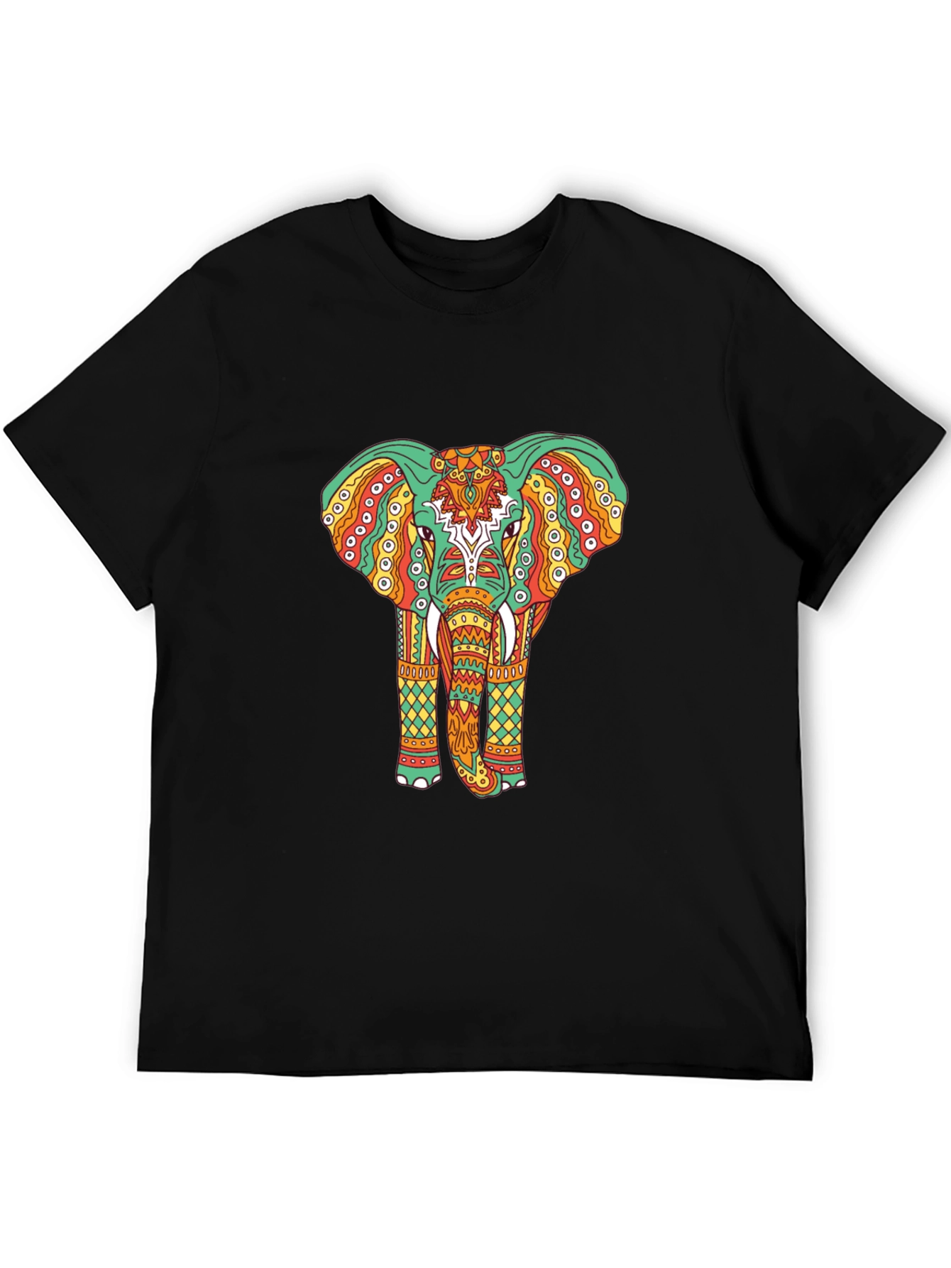 Black Elephant Graphic Tee - Bohemian Style Black T-Shirt view 5