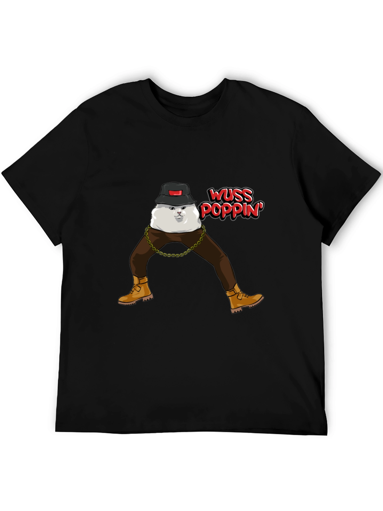 Black Wuss Poppin' Cat Graphic T-Shirt view 5