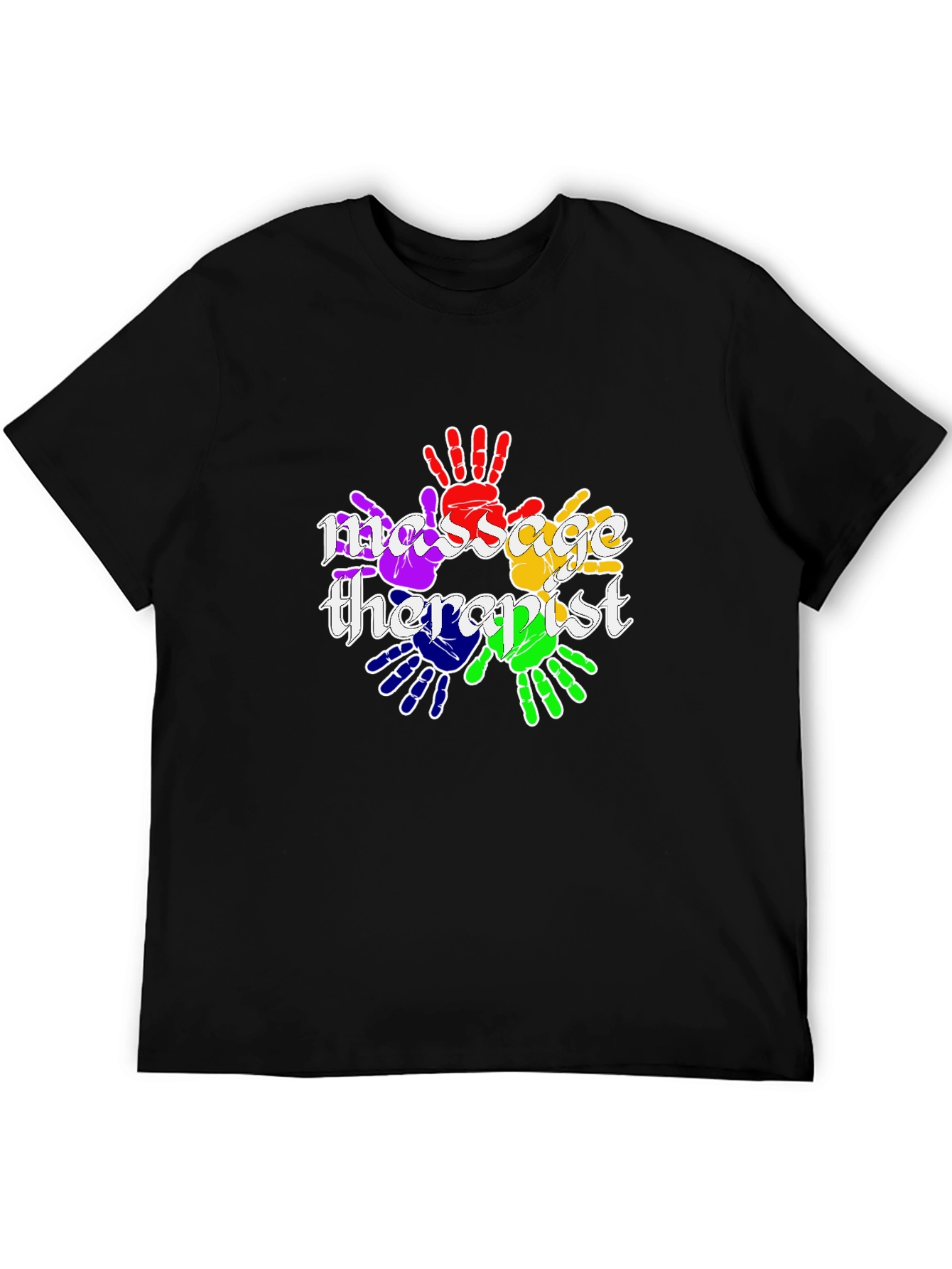 Black Massage Therapist Rainbow Handprint T-Shirt view 5