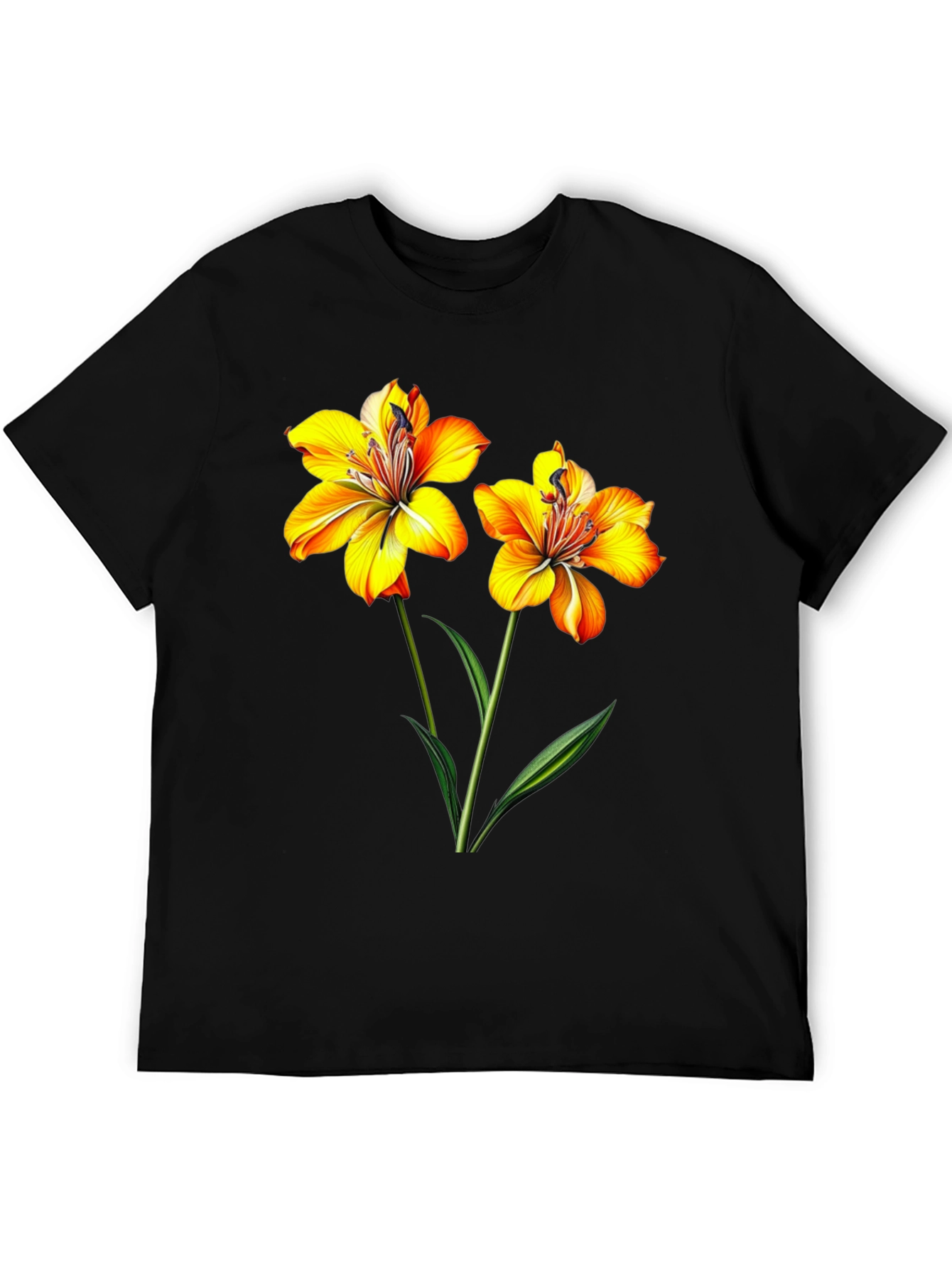 Black Floral Print Black T-Shirt for Men view 5