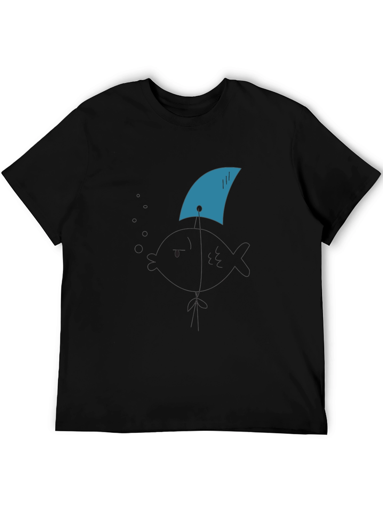 Black Shark Fin Tee - Black Cotton Graphic T-Shirt view 5