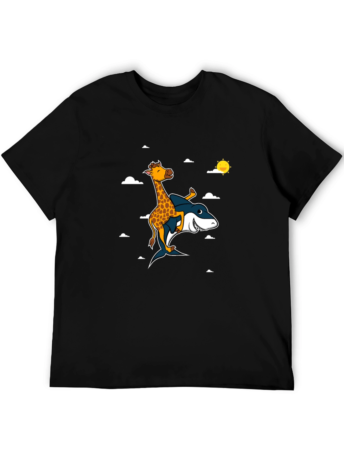 Black Giraffe Riding Shark T-Shirt: Funny Graphic Tee view 5