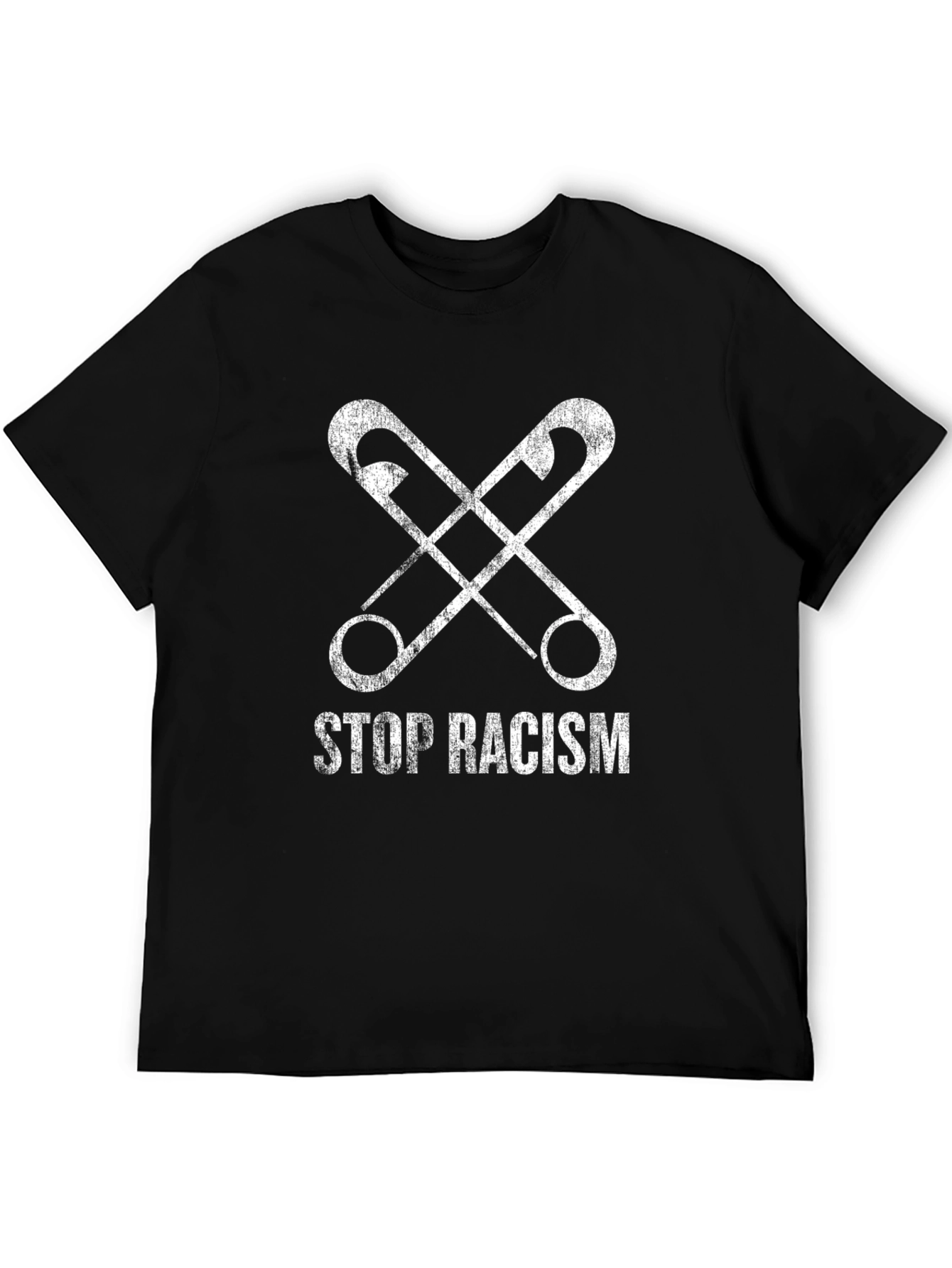 Black Stop Racism Safety Pin Graphic T-Shirt view 5