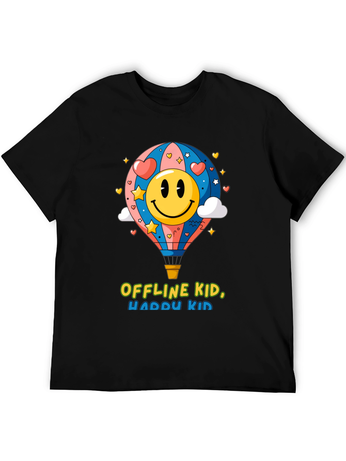 Black Offline Kid, Happy Kid Black Graphic Tee view 5