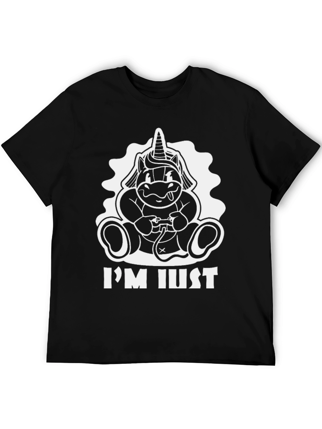 Black Unicorn Gamer Black T-Shirt - "I'm Just" view 5