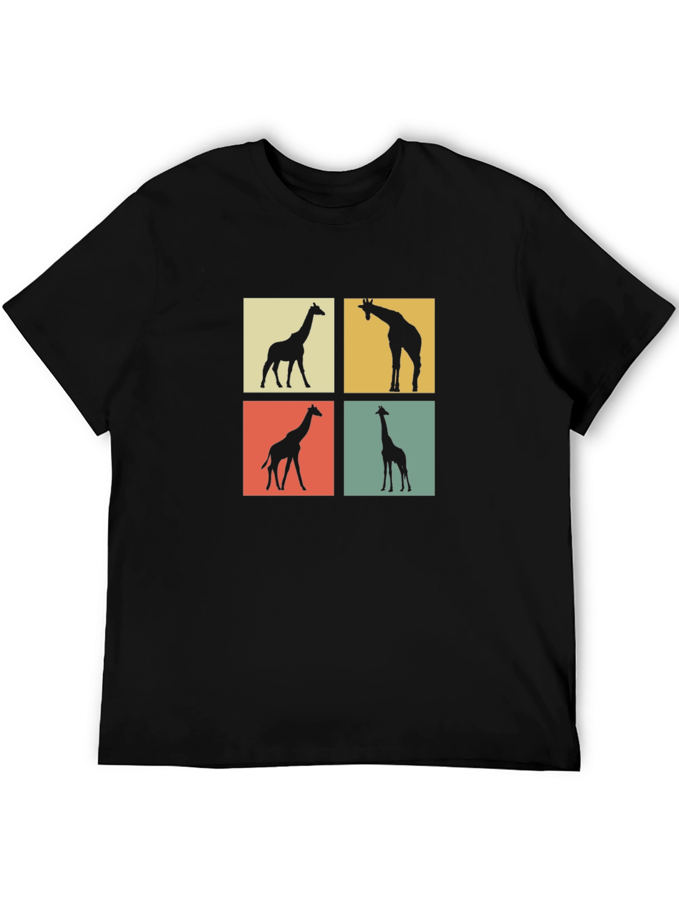 Black Giraffe Pop Art Graphic Tee - Classic Black Cotton Shirt view 5