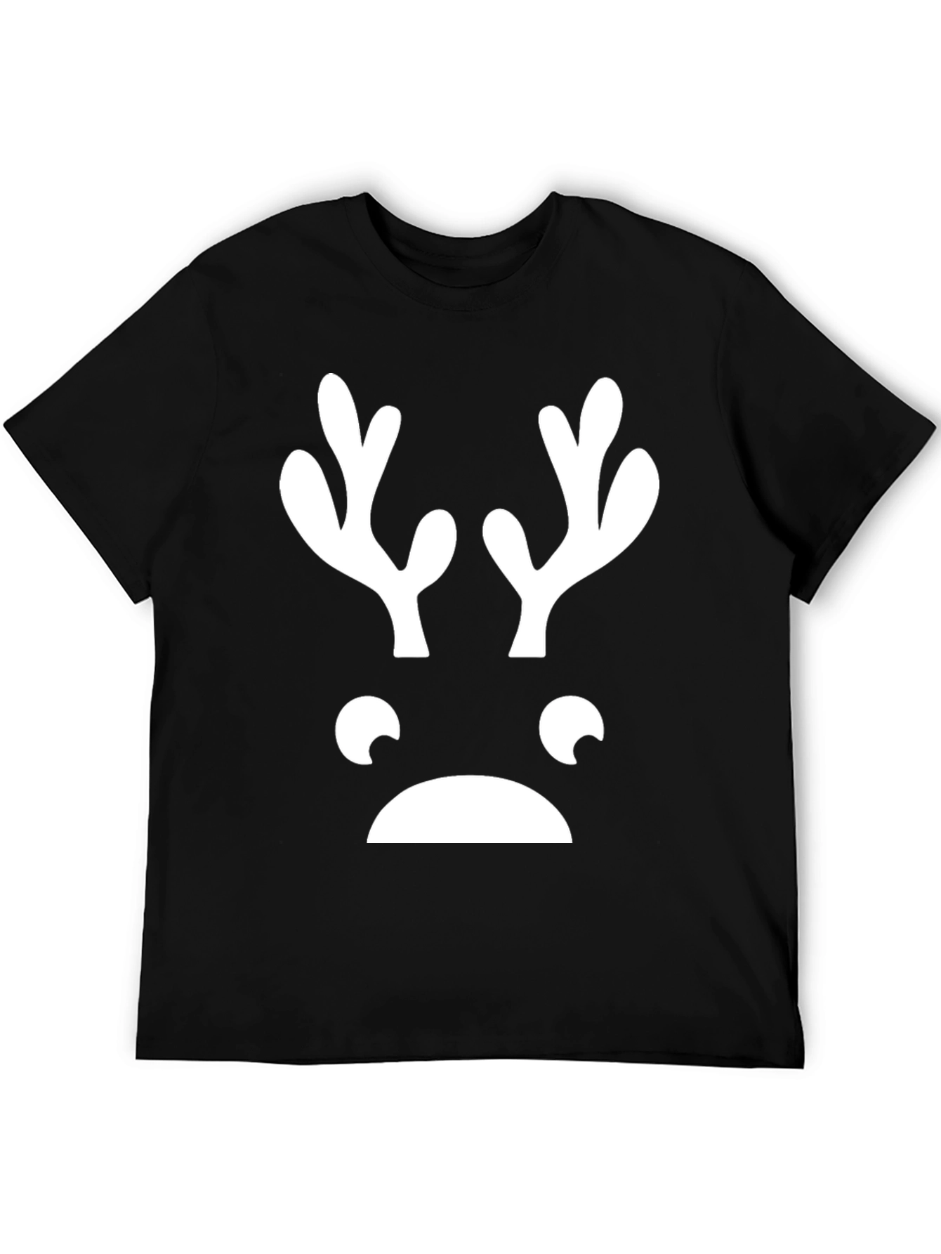 Black Funny Reindeer Face Graphic Tee - Black T-Shirt view 5
