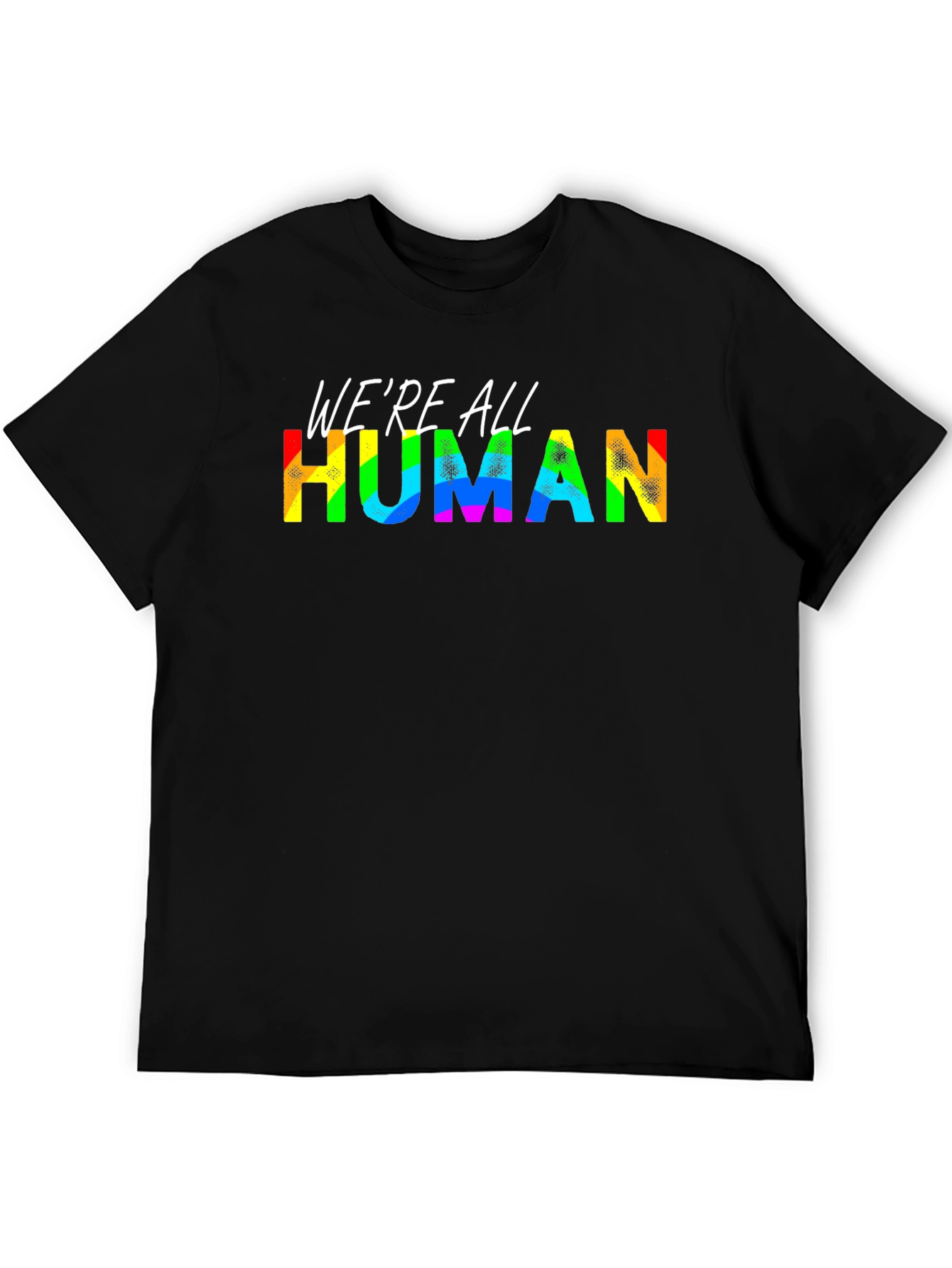 Black We're All Human Pride T-Shirt - Rainbow Text view 5