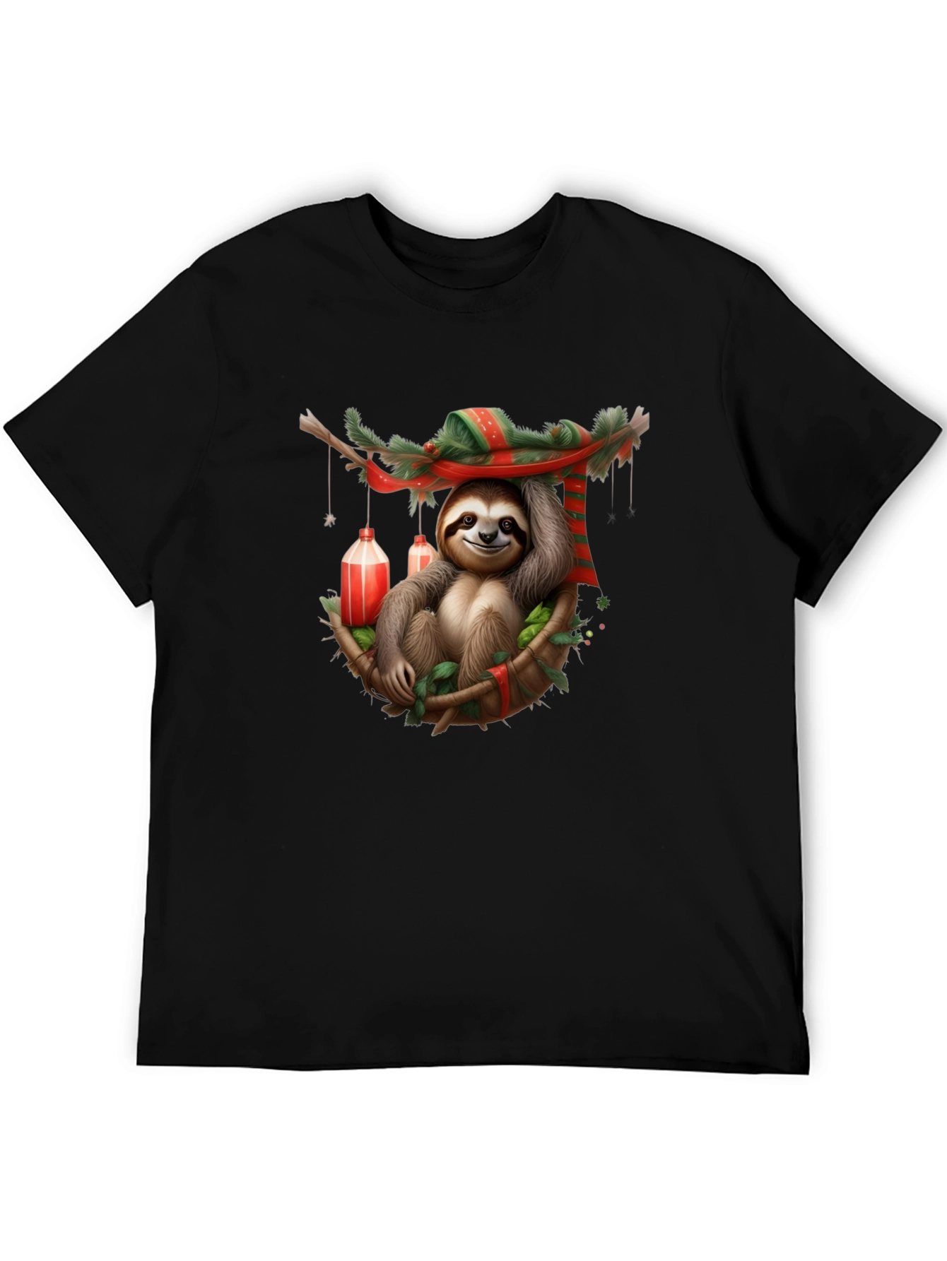 Black Festive Sloth T-Shirt - Holiday Style view 5
