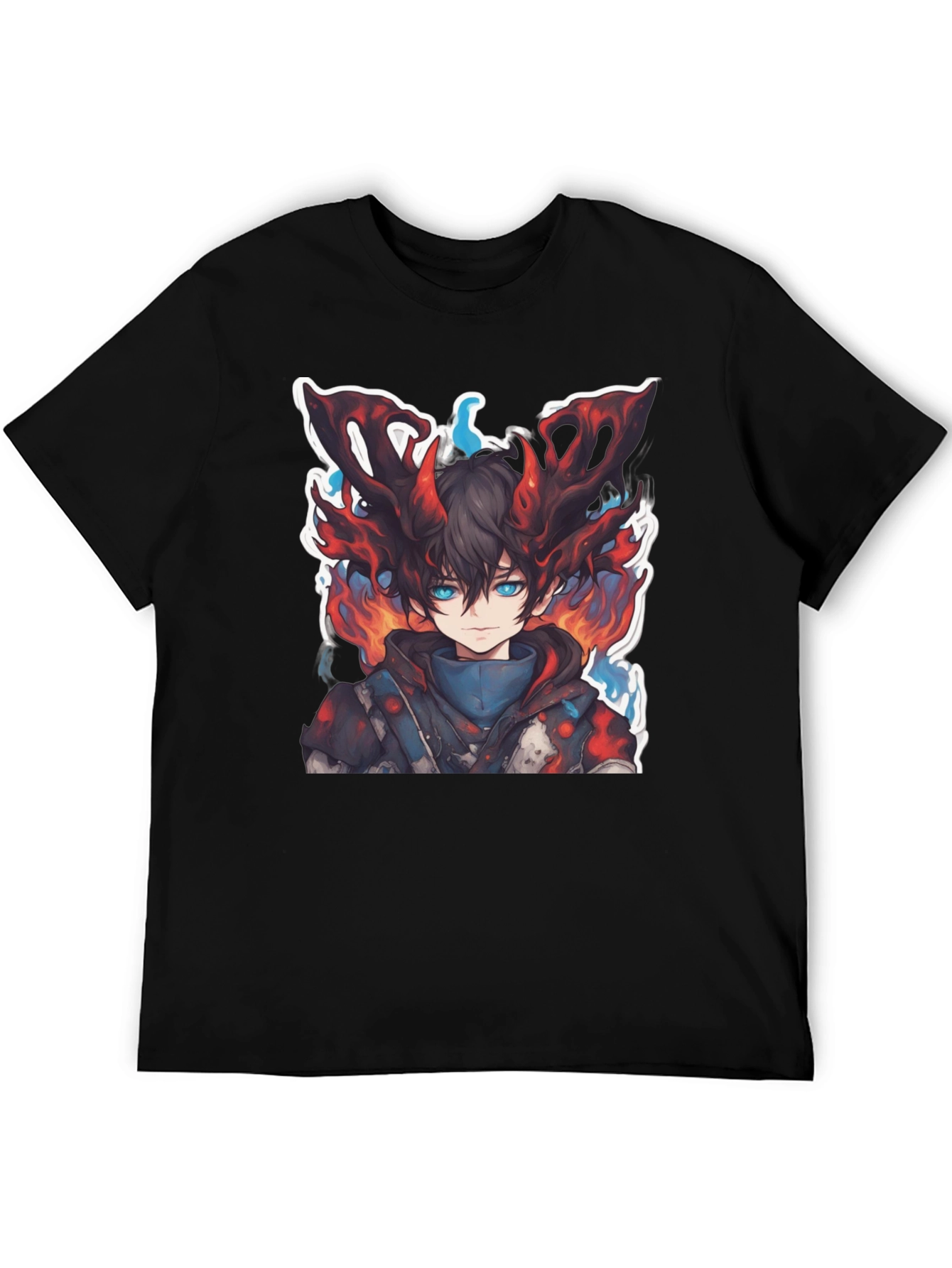 Black Anime Boy Graphic Tee - Fire Aura Design view 5