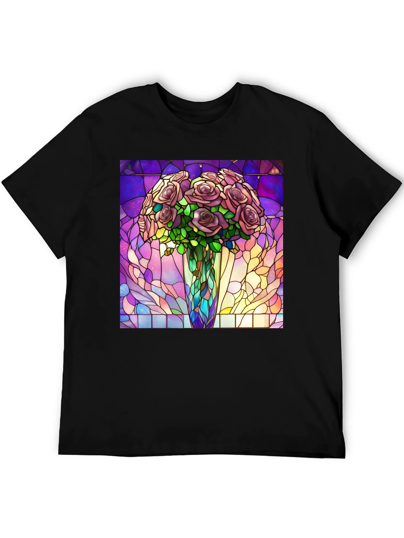 Black Stained Glass Roses Graphic T-Shirt view 5