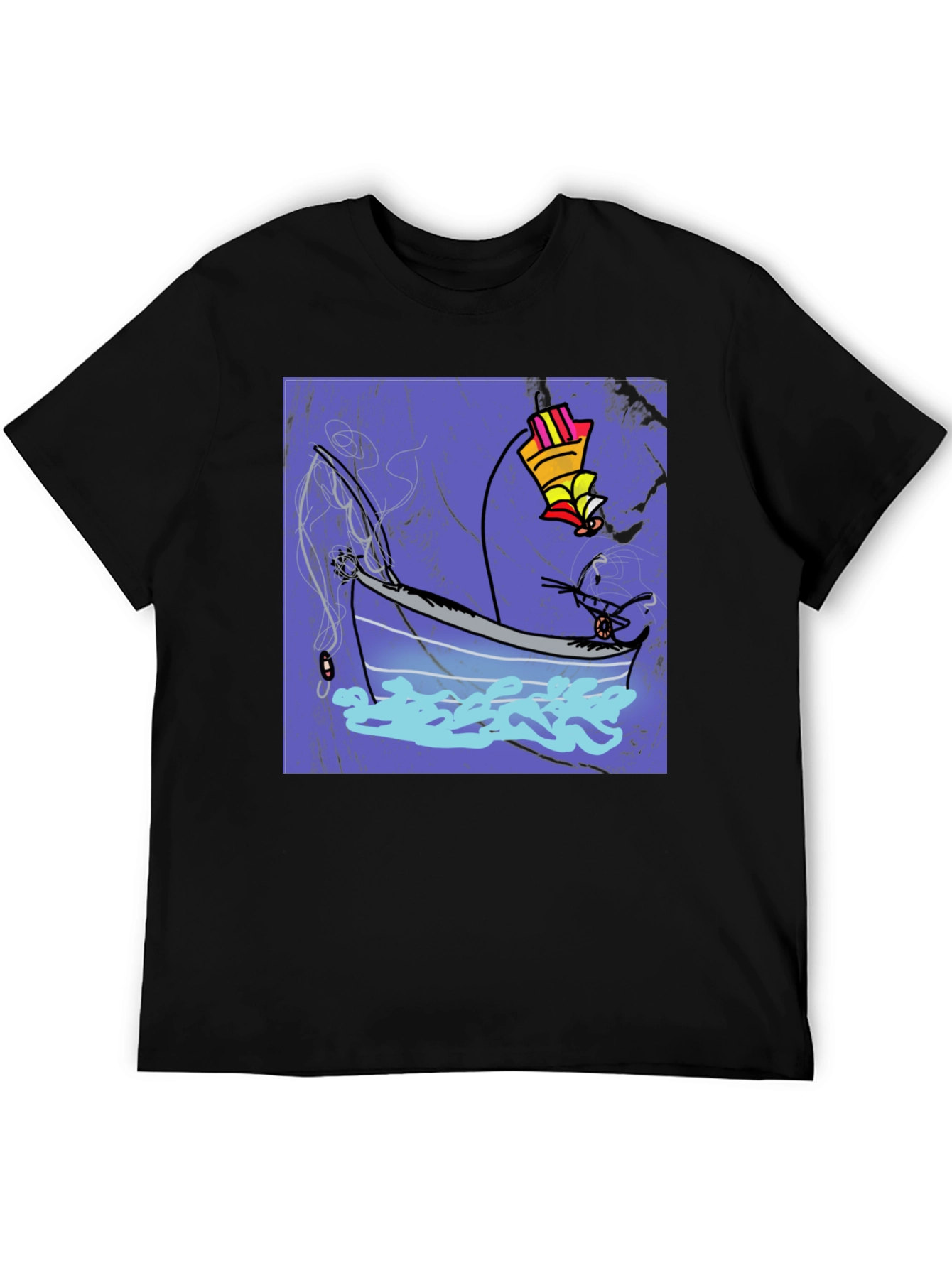 Black Fishing Boat Graphic Tee - Cool Artistic Design view 5