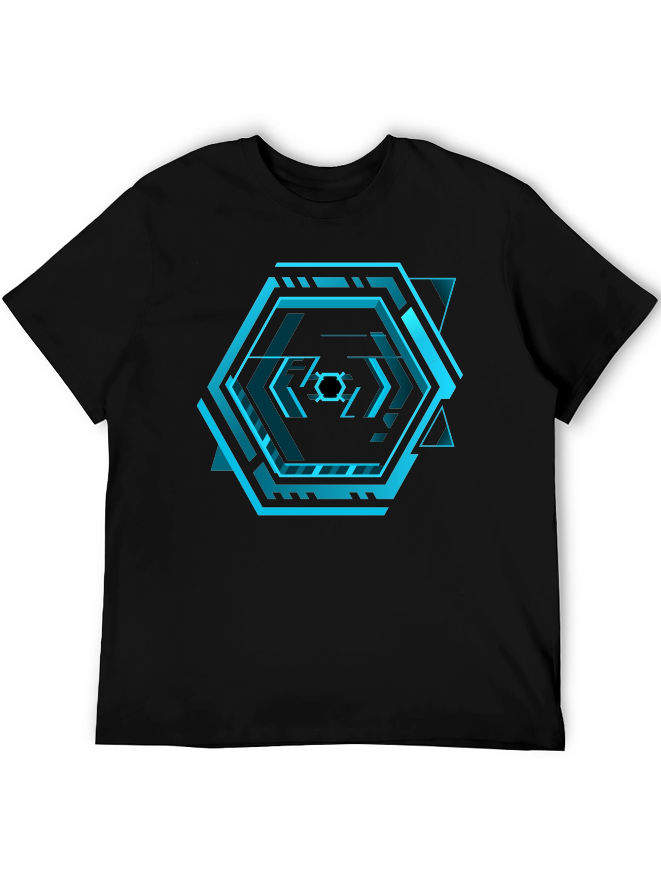 Black Cyberpunk Hexagon Black T-Shirt - Futuristic Design view 5