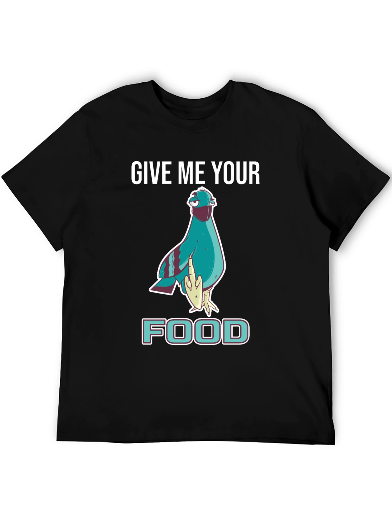 Black Give Me Your Food Pigeon T-Shirt view 5