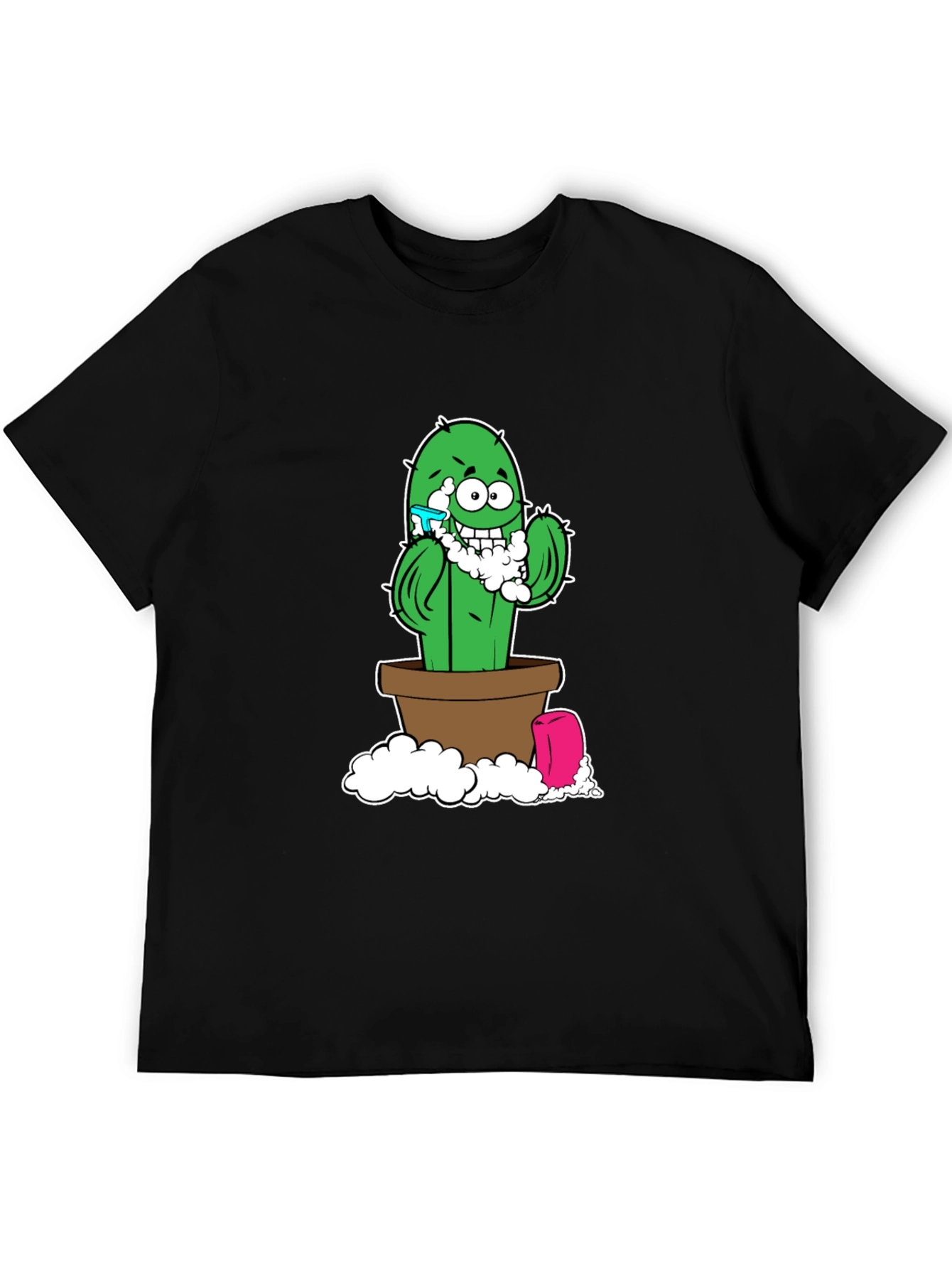 Black Funny Shaving Cactus Black T-Shirt view 5