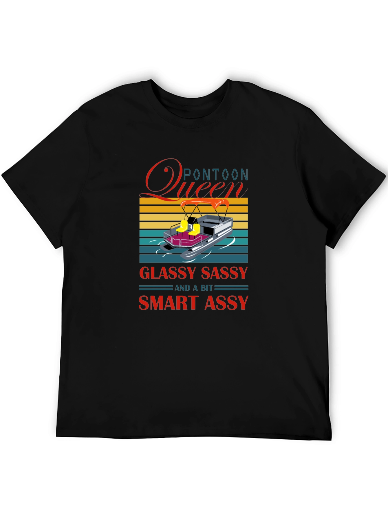Black Pontoon Queen Graphic T-Shirt - Glassy Sassy & a Bit Smart Assy view 5