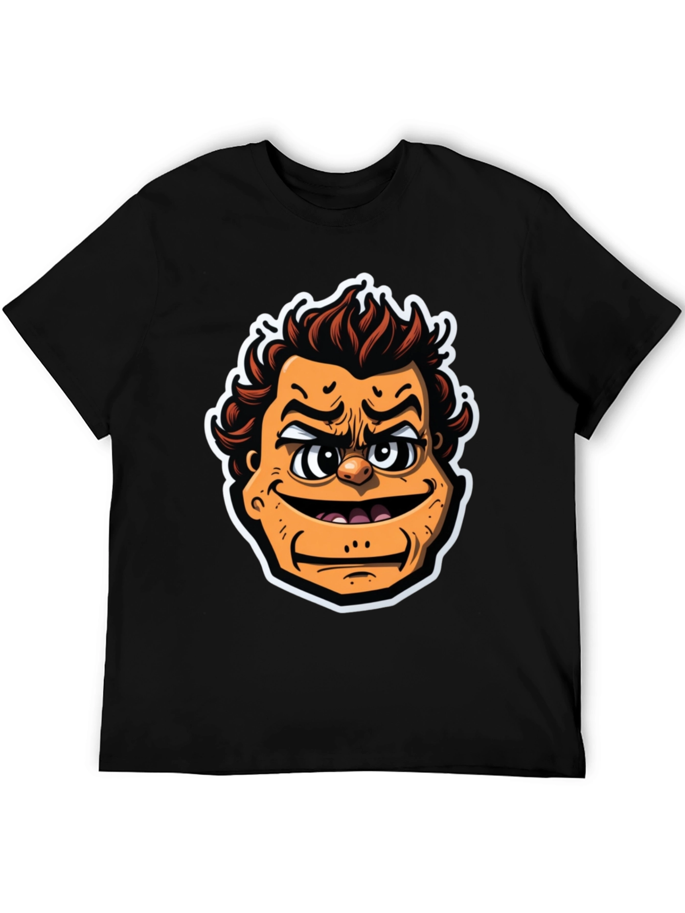 Black Cartoon Face Graphic Tee - Black Crew Neck T-Shirt view 5