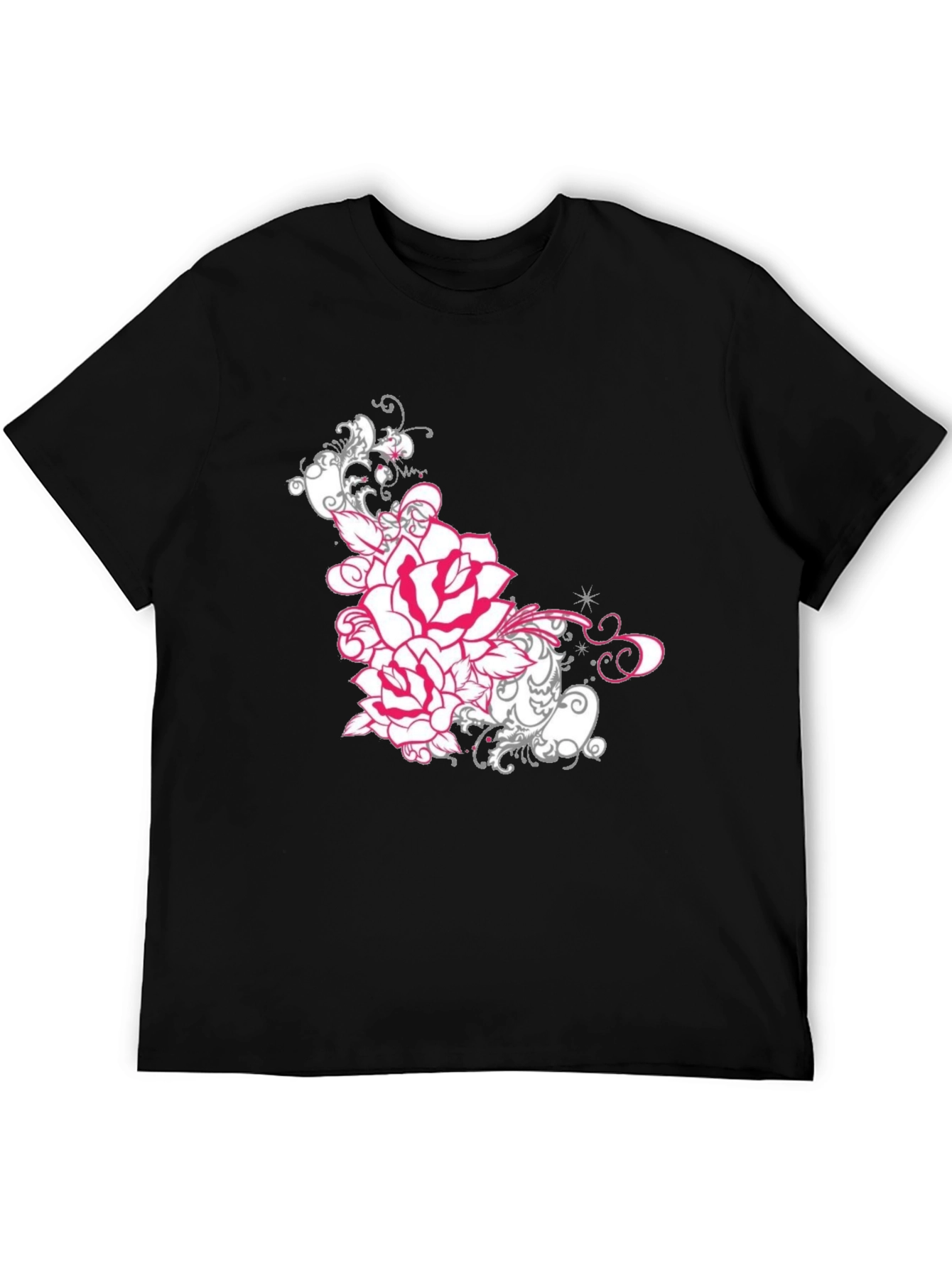 Black Floral Rose Graphic Tee - Black Cotton T-Shirt view 5