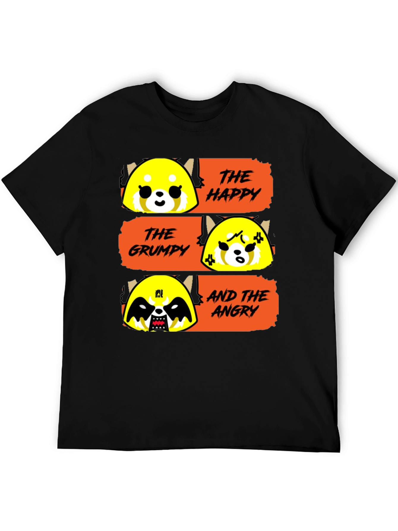Black Aggretsuko Moods T-Shirt - Happy, Grumpy, Angry Red Panda view 5