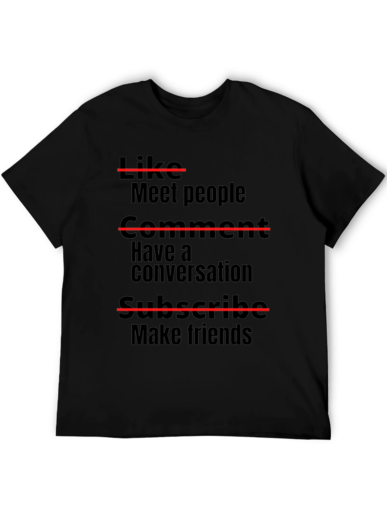 Black Funny Graphic Tee: Like, Comment, Subscribe T-Shirt view 5