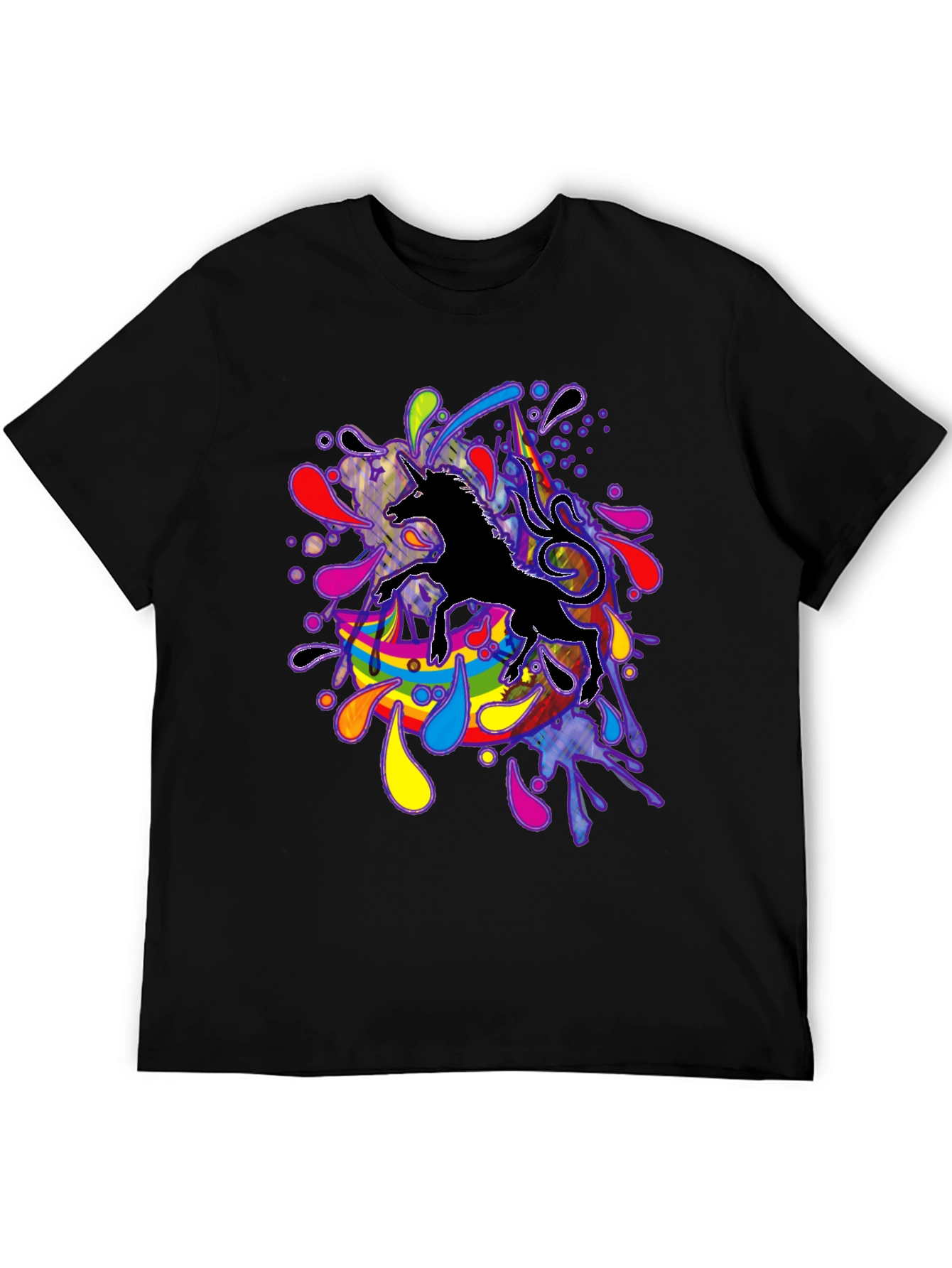 Black Unicorn Rainbow Splash T-Shirt - Black view 5