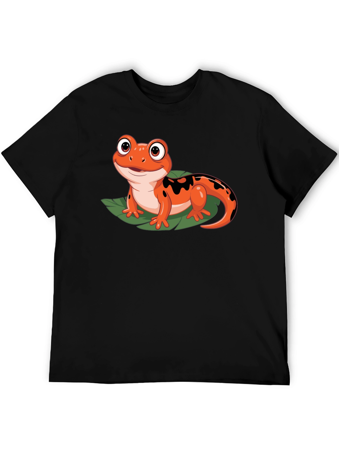 Black Cute Cartoon Salamander Graphic Black T-Shirt view 5