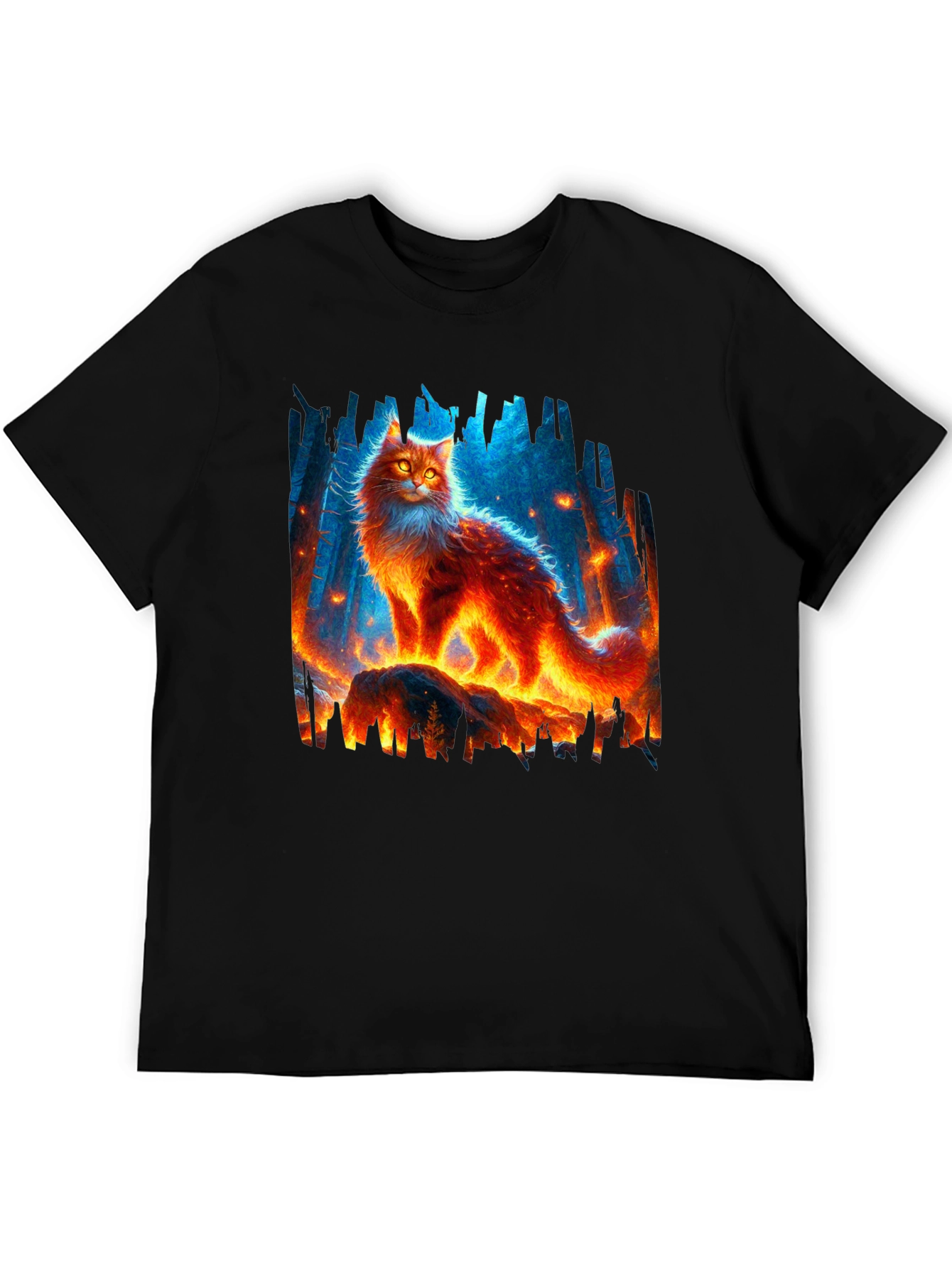 Black Fiery Cat Graphic Tee - Unique Design view 5