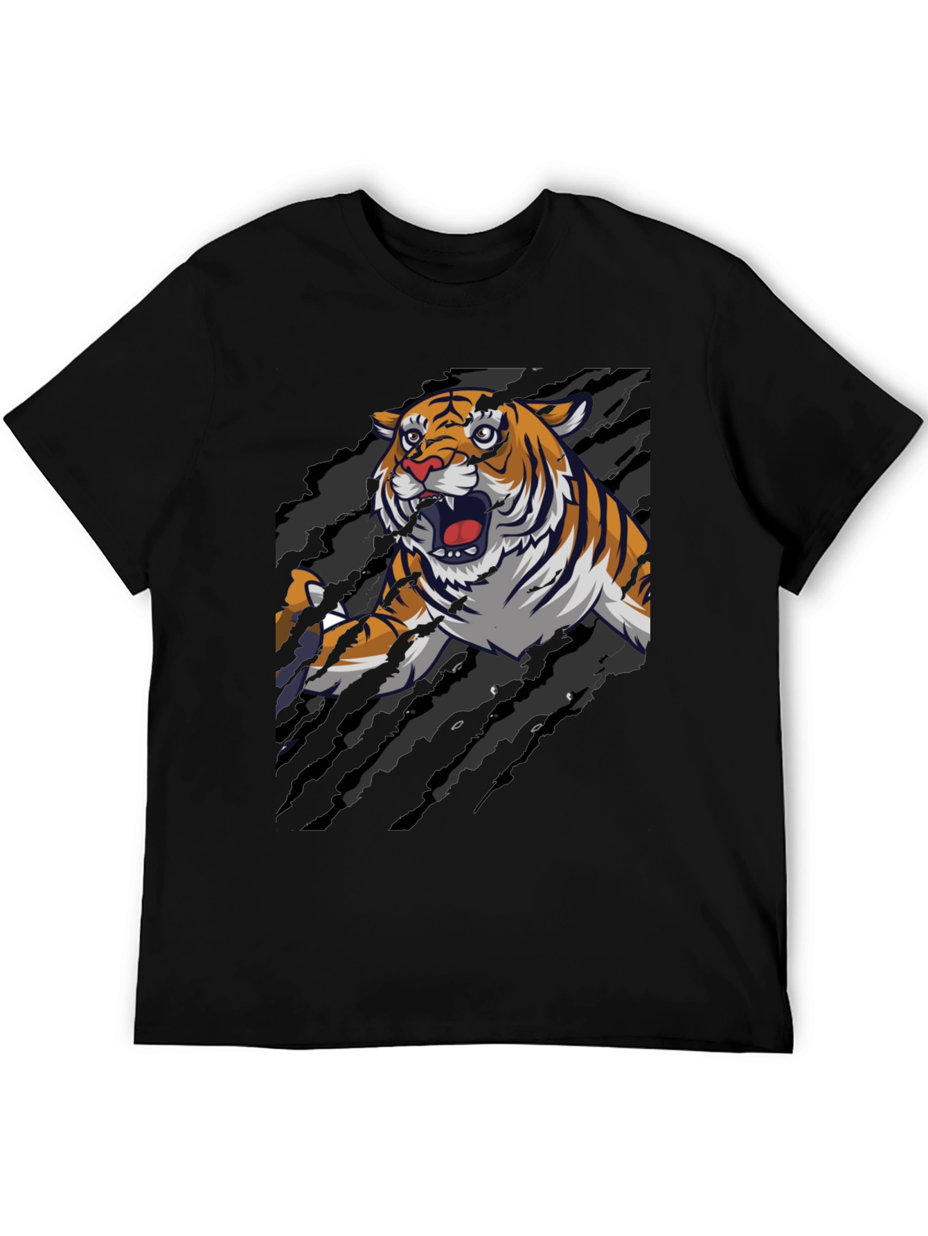 Black Roaring Tiger Graphic Print T-Shirt view 5