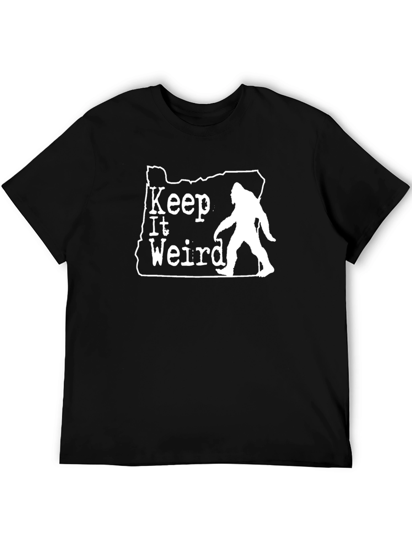 Black Keep It Weird Oregon Bigfoot T-Shirt view 5