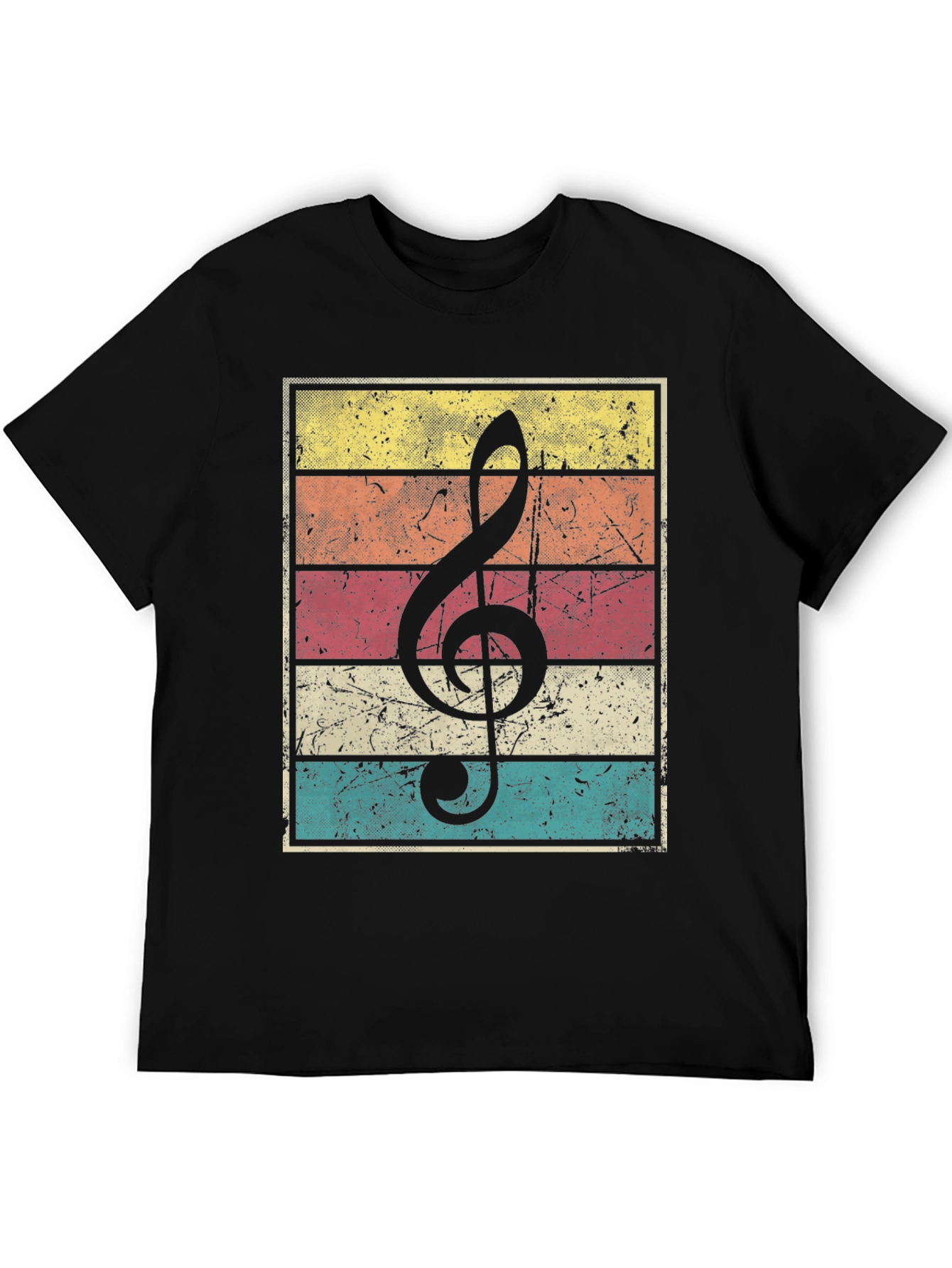 Black Retro Music Treble Clef Graphic T-Shirt view 5