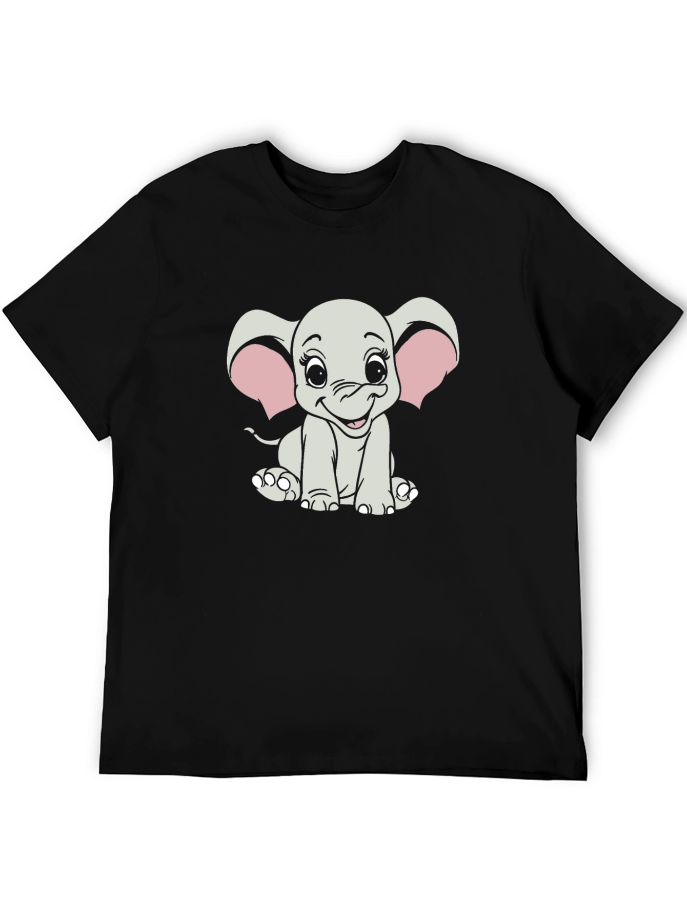 Black Cute Cartoon Elephant Graphic Tee - Unisex Black T-Shirt view 5