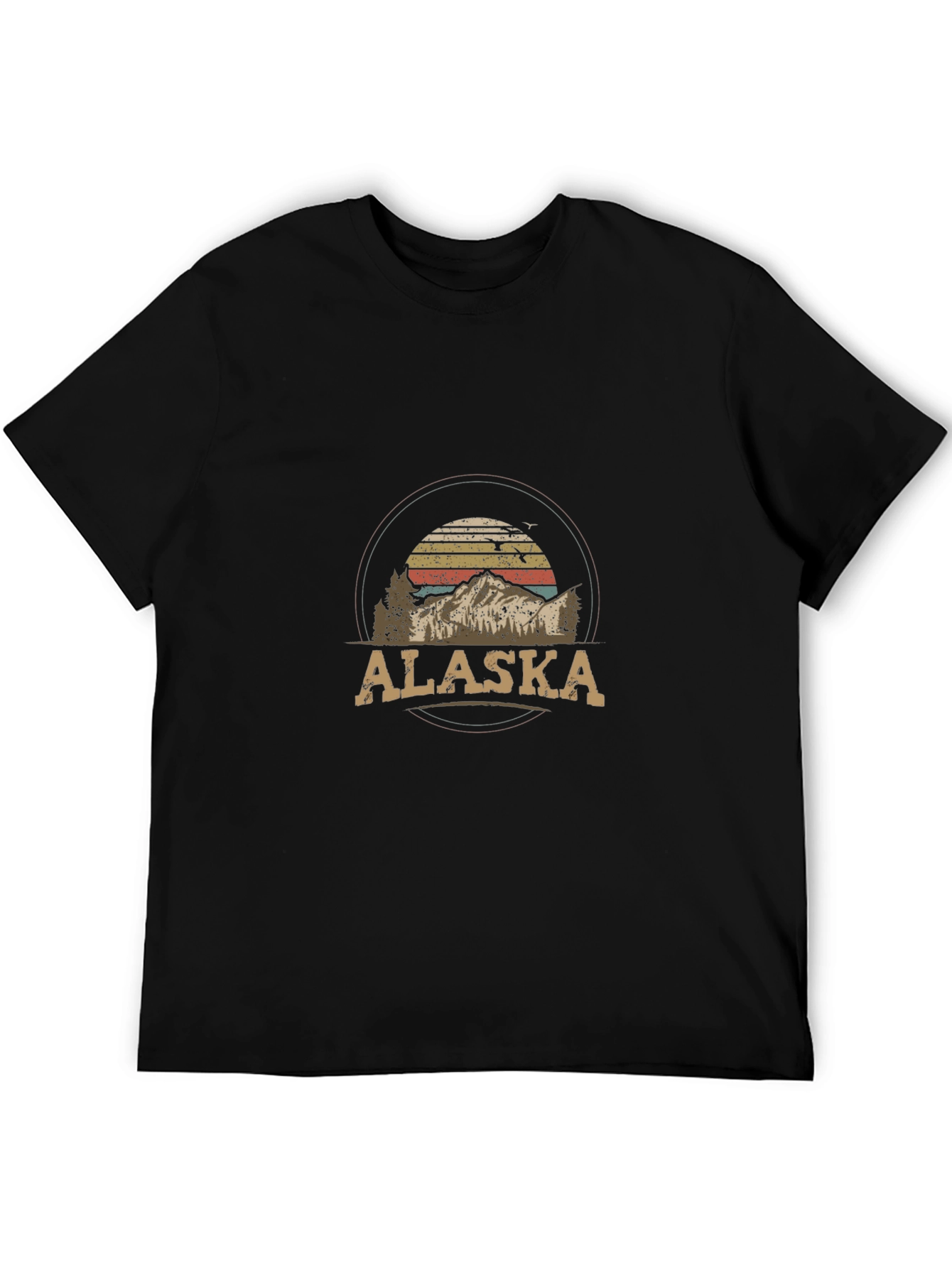 Black Alaska Mountain Graphic Tee - Retro Style T-Shirt view 5