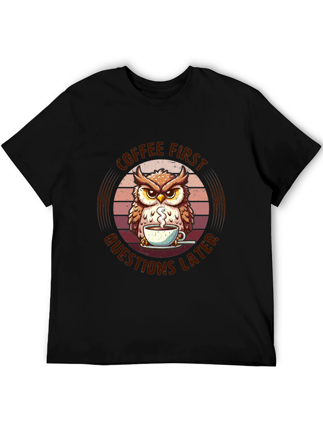 Black Coffee First Owl T-Shirt - Unisex Graphic Tee view 5
