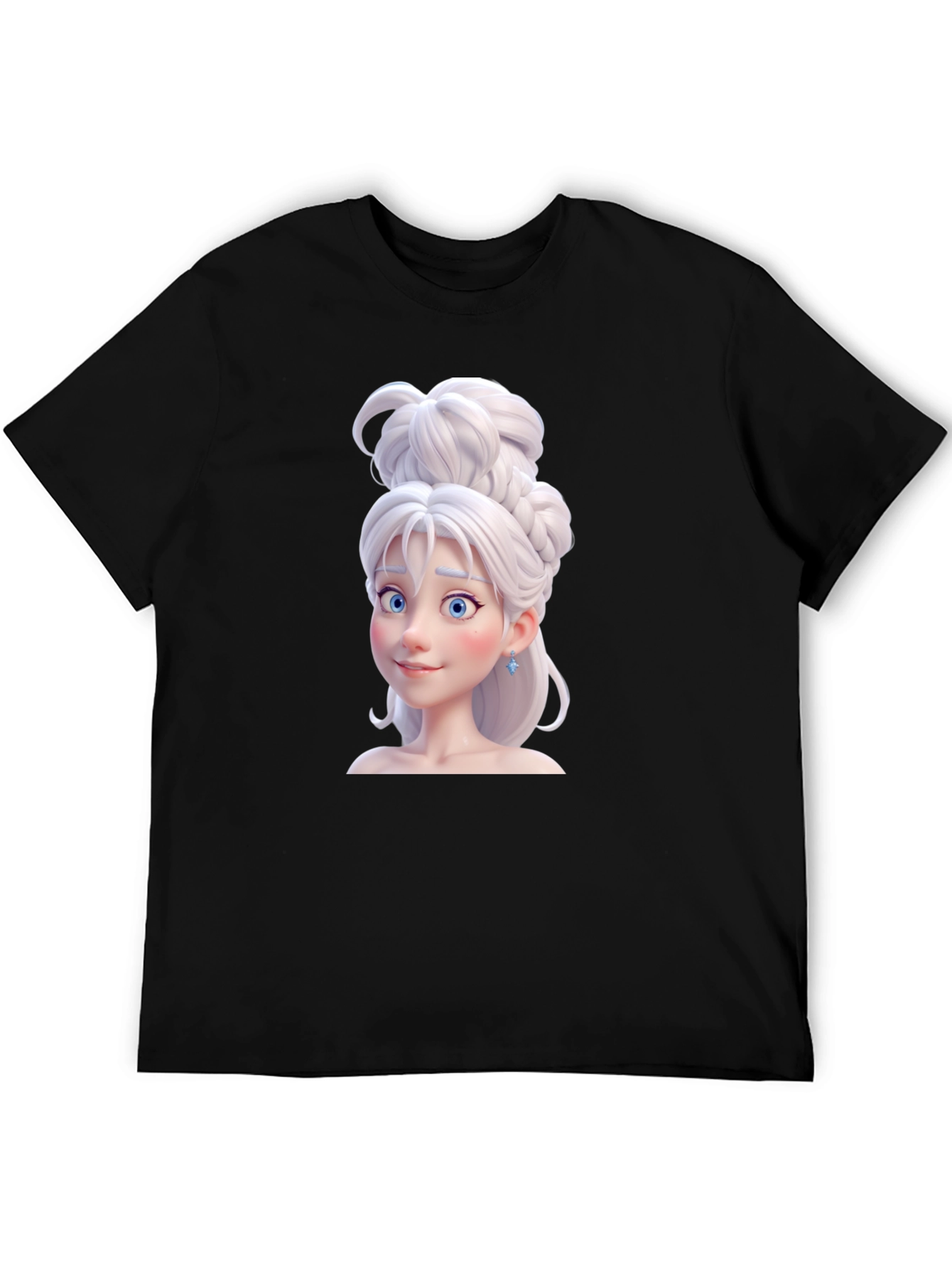 Black Cartoon Princess Graphic Tee - Black Cotton T-Shirt view 5