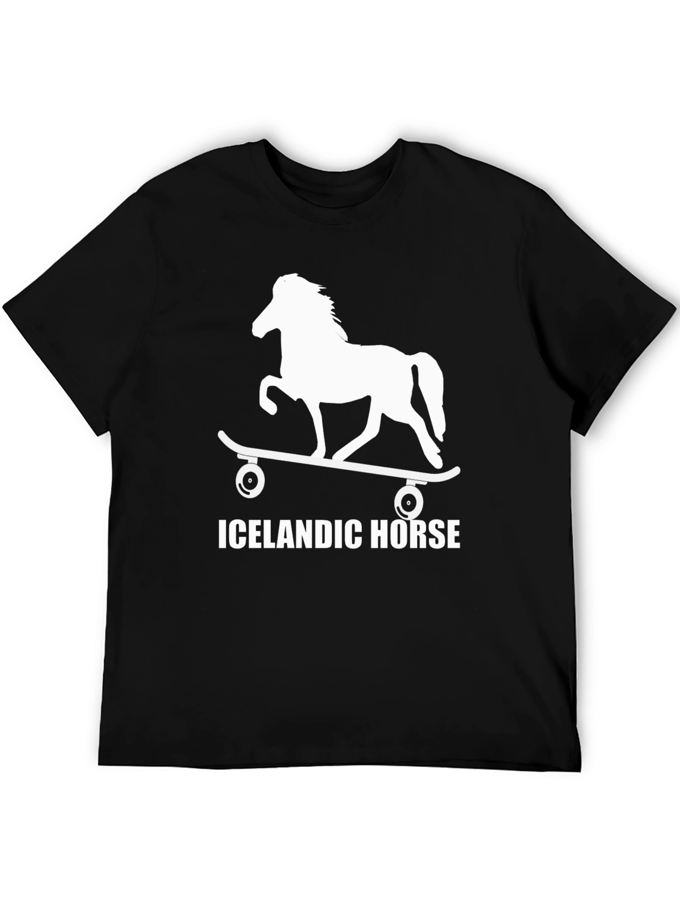 Black Icelandic Horse Skateboard T-Shirt - Unique Design view 5