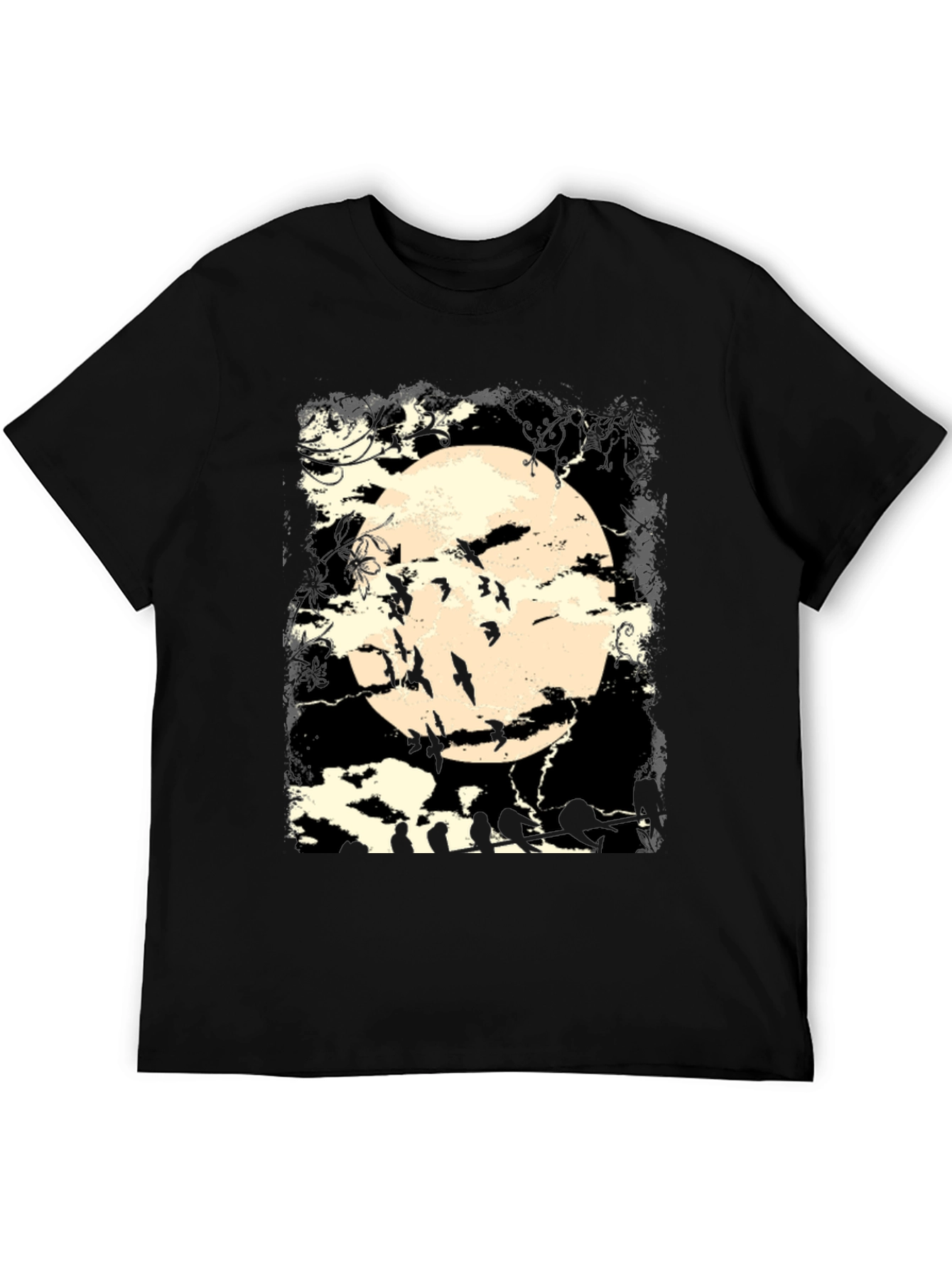 Black Spooky Moon Bats Graphic T-Shirt view 5