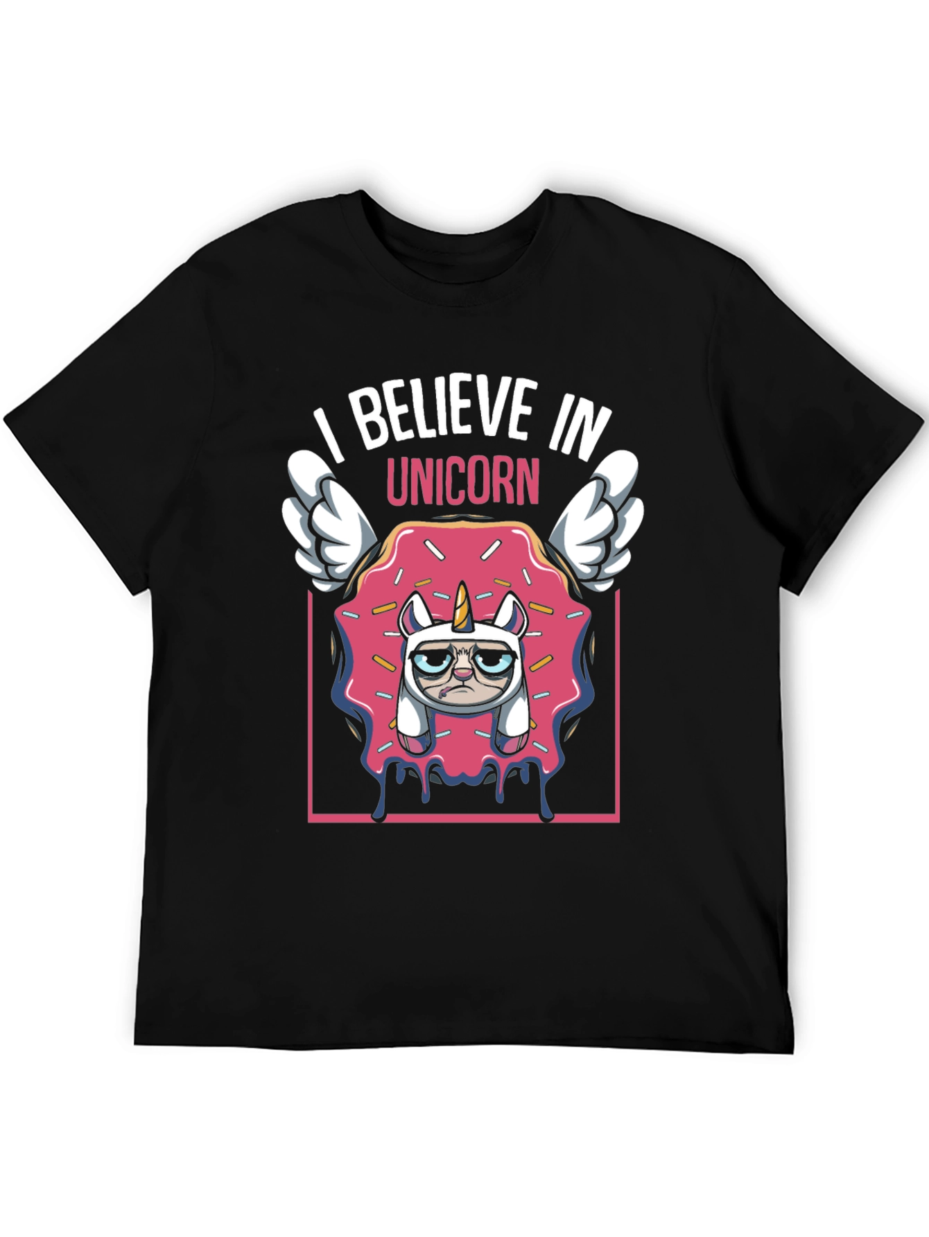 Black I Believe In Unicorn Funny Graphic T-Shirt view 5