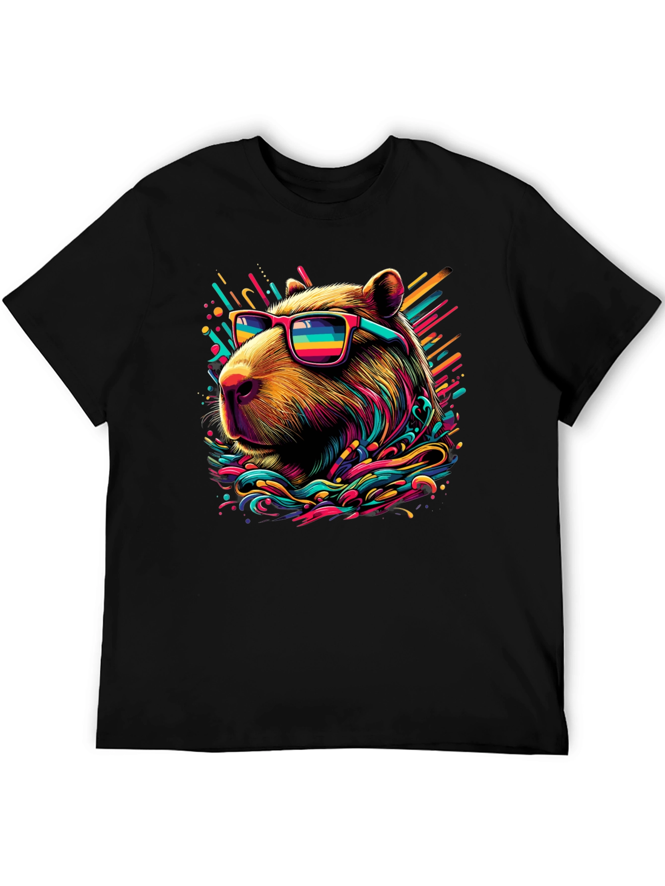 Black Cool Capybara Graphic Tee - Funky Animal Shirt view 5