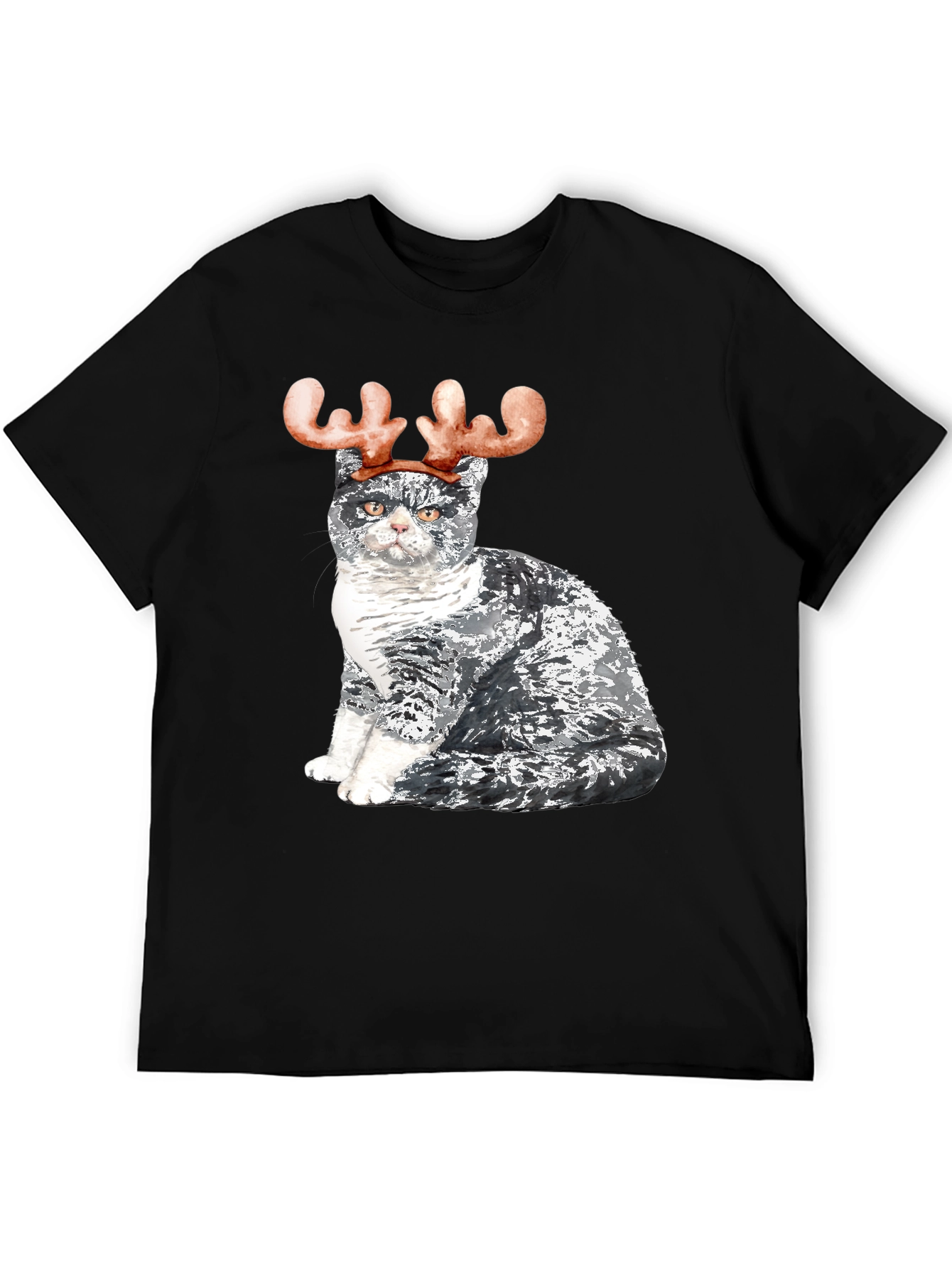 Black Cat with Reindeer Antlers T-Shirt view 5
