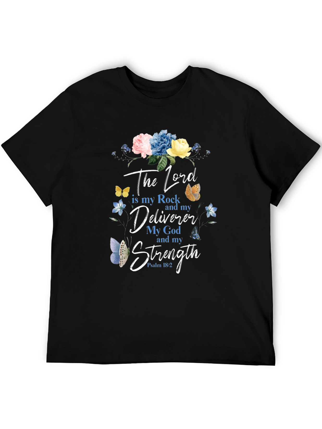 Black Faith-Inspired Floral T-Shirt: The Lord is My Strength view 5