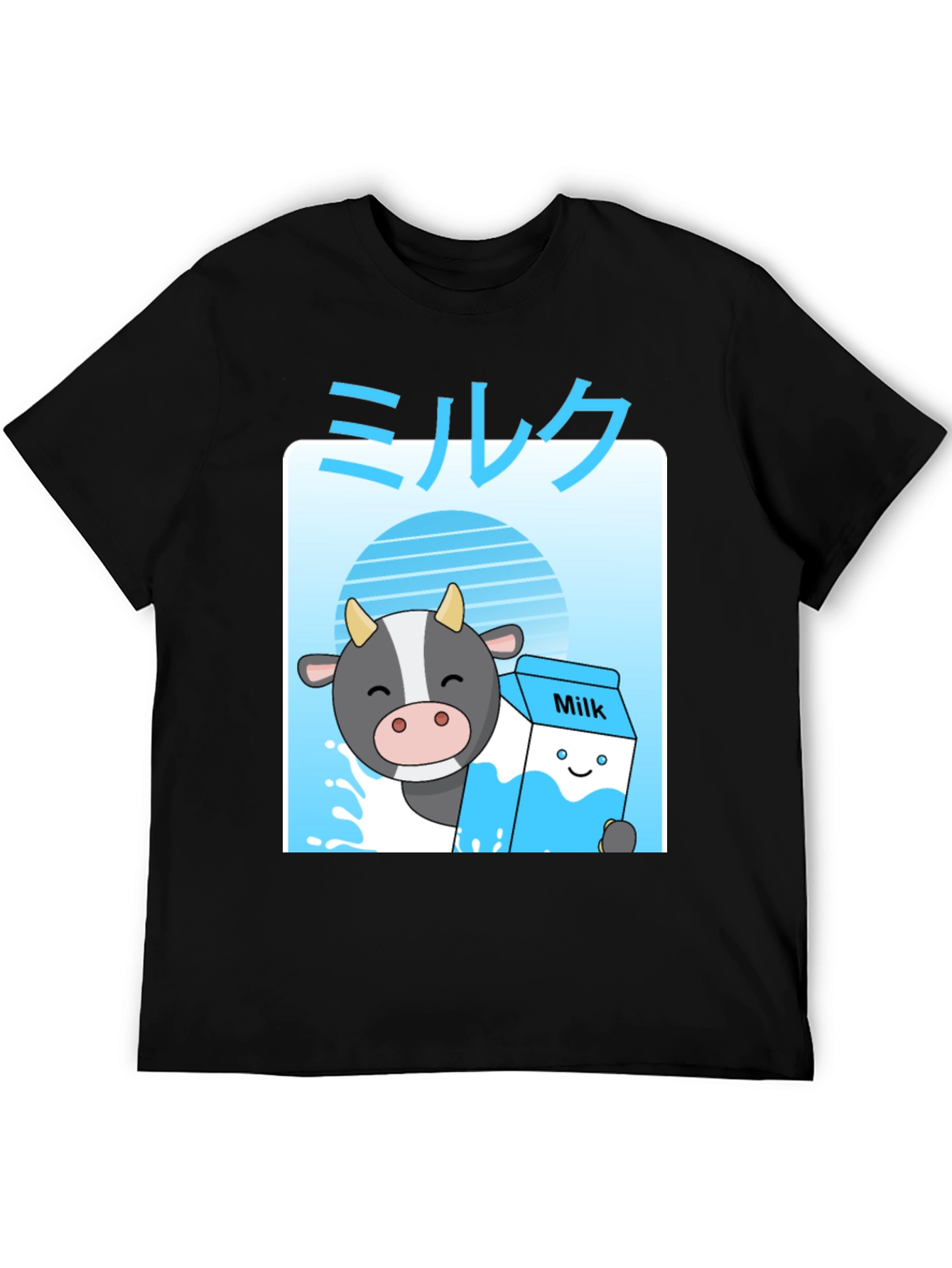 Black Kawaii Milk T-Shirt - Anime Cow Cute Graphic Tee view 5