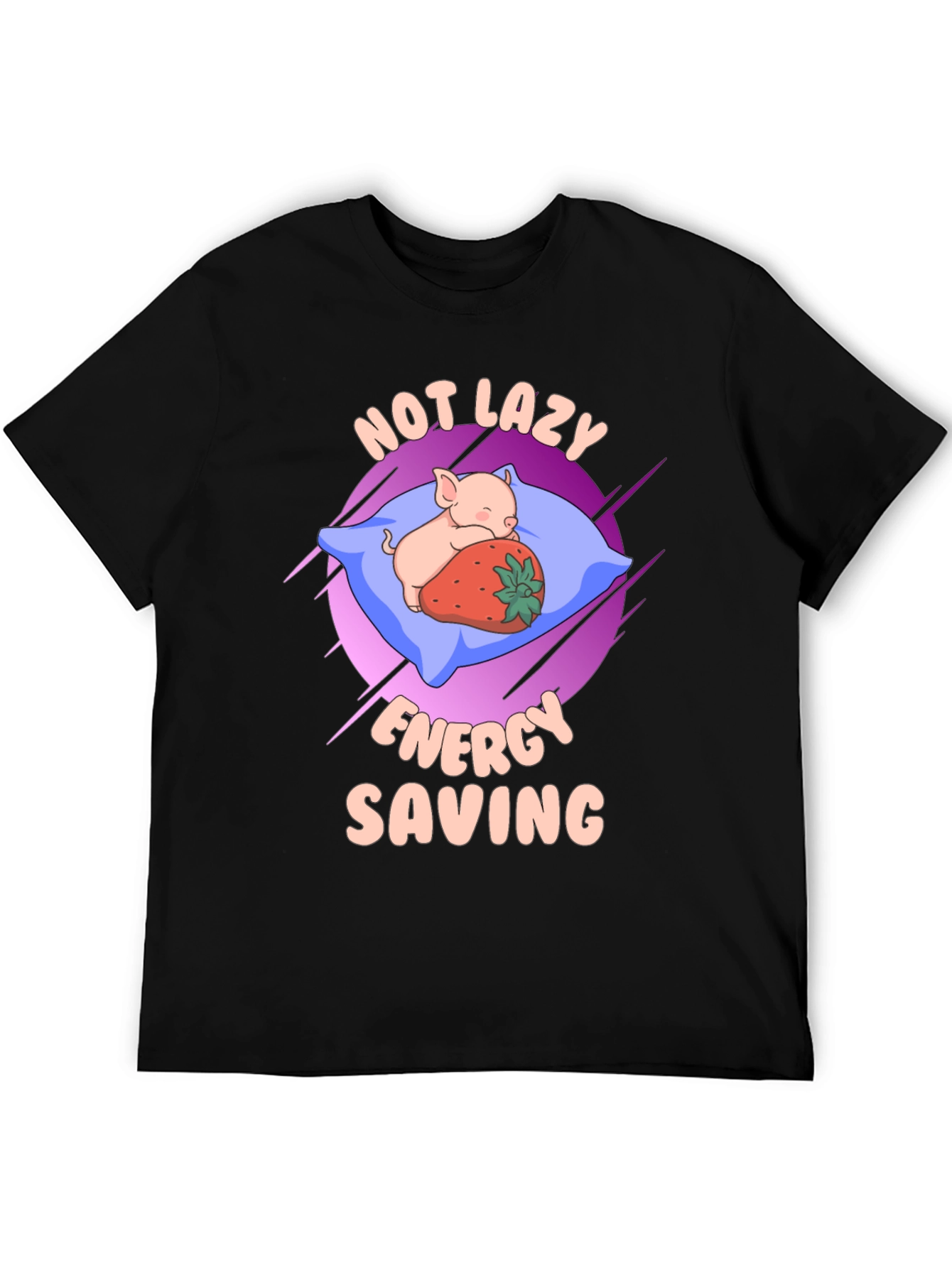 Black Cute Pig Sleeping T-Shirt - Not Lazy, Energy Saving view 5