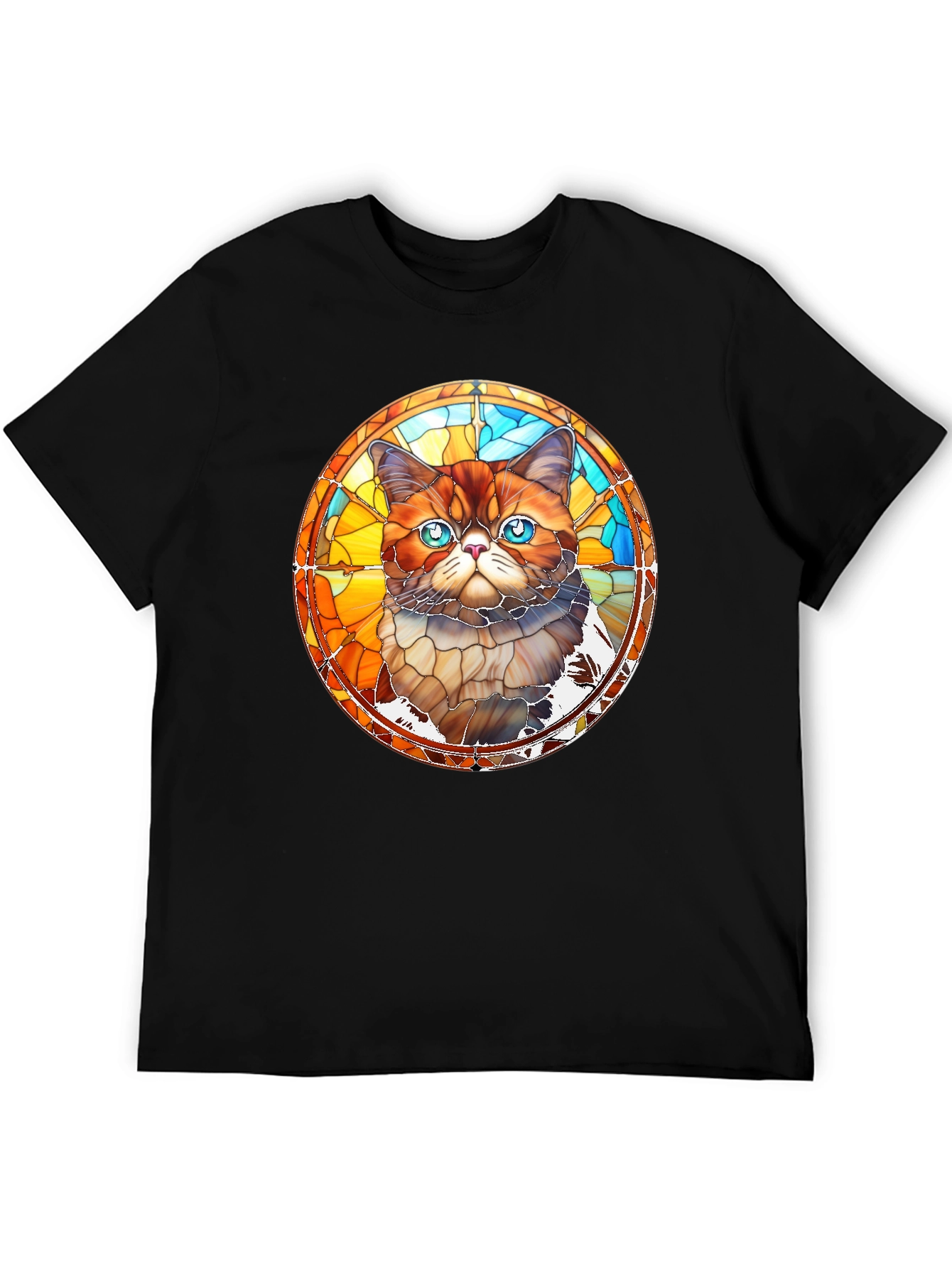 Black Stained Glass Cat Graphic Black T-Shirt view 5
