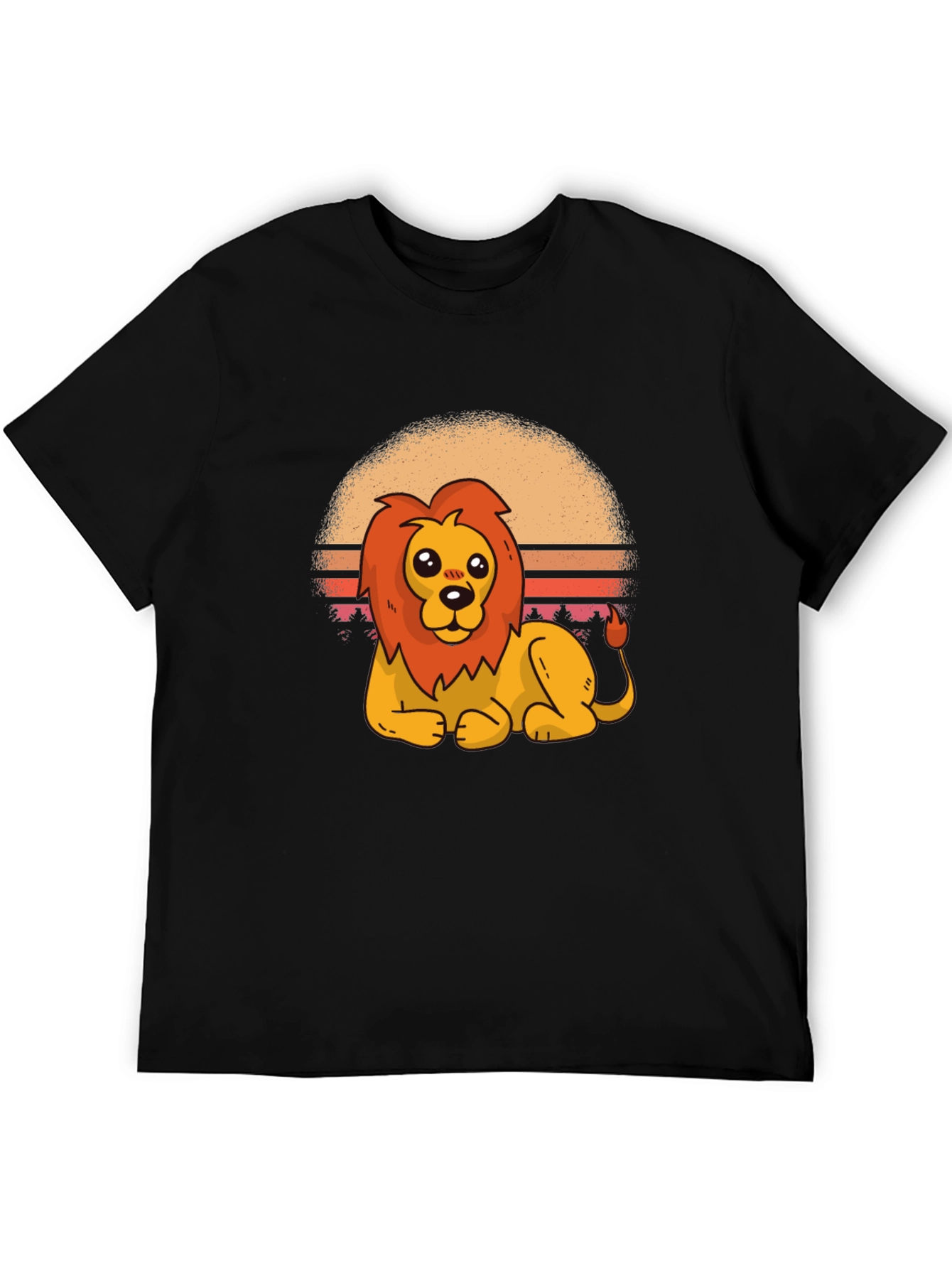 Black Cartoon Lion Graphic Tee - Black Cotton T-Shirt view 5