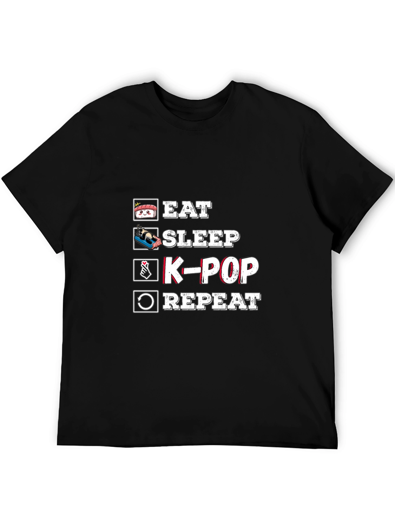 Black Eat Sleep K-Pop Repeat Black Graphic Tee view 5