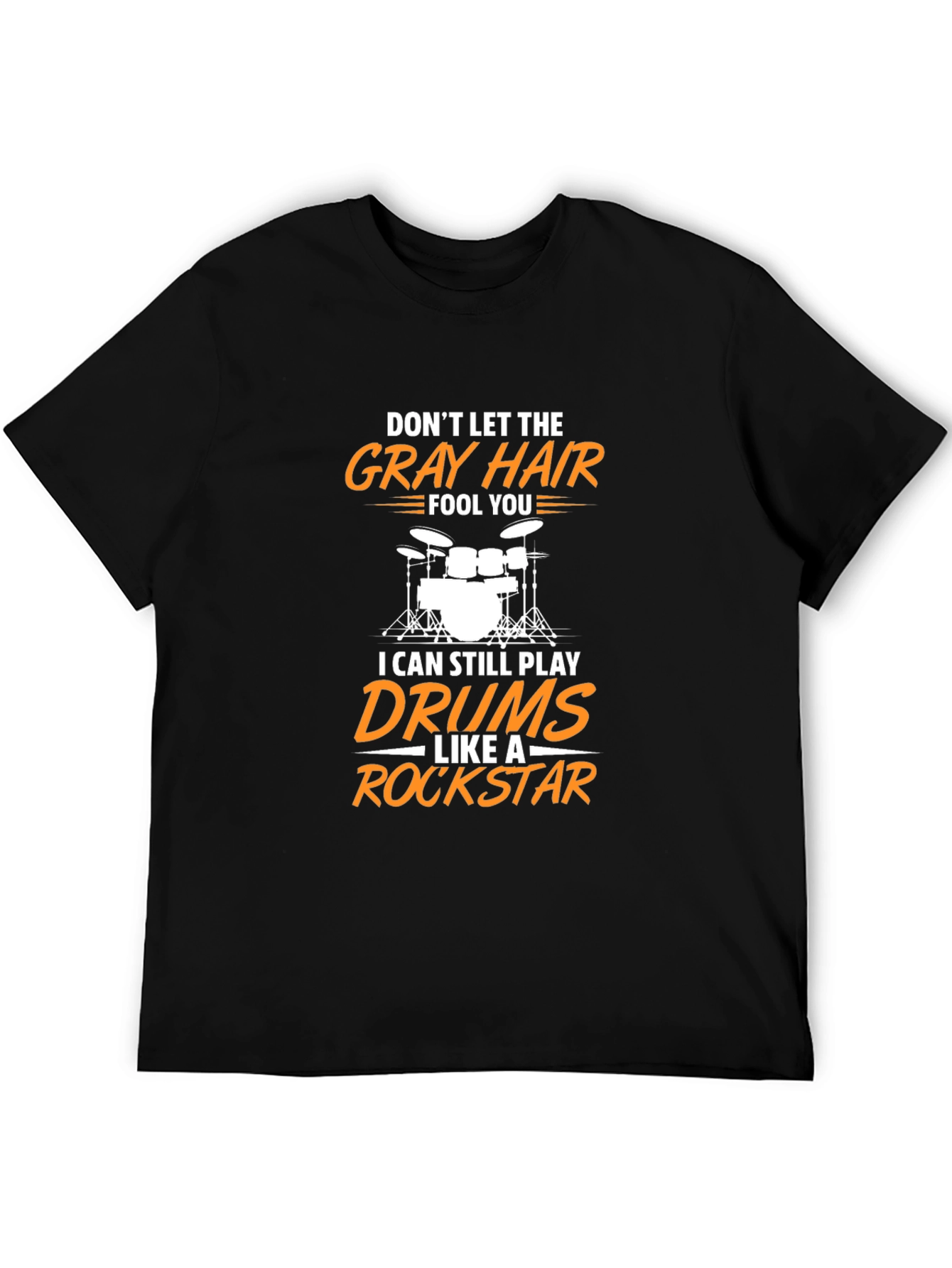 Black Gray Hair Drummer T-Shirt - Rock Star Style view 5